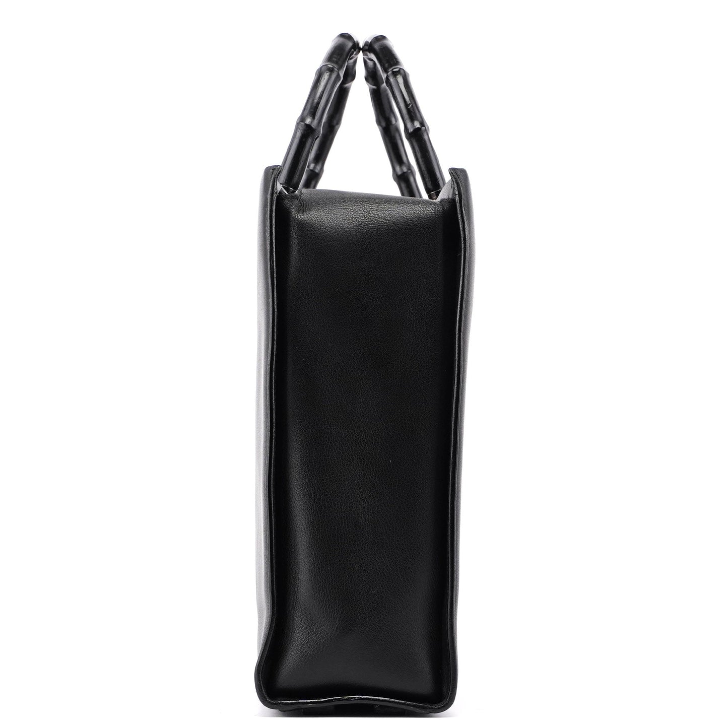 002 1033 Black Leather Bamboo 2-Way Tote Bag