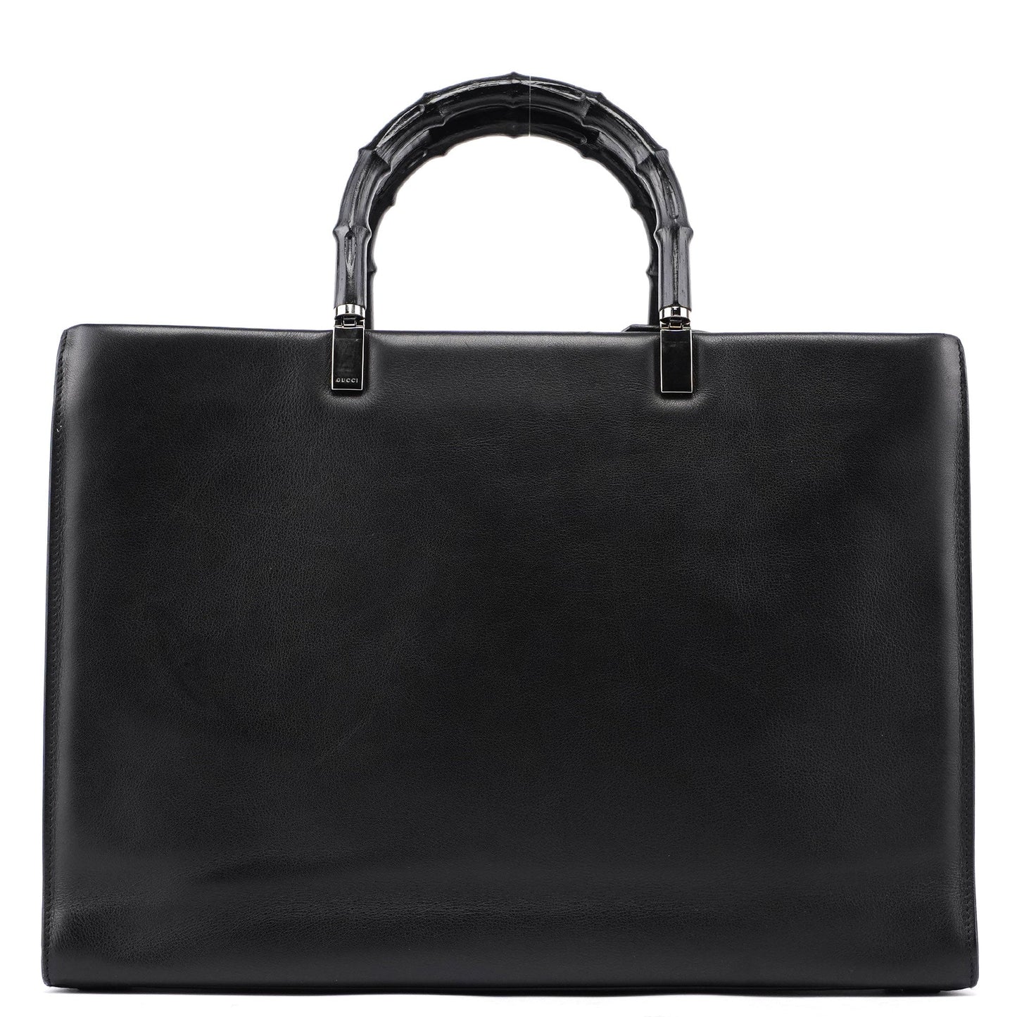 002 1033 Black Leather Bamboo 2-Way Tote Bag