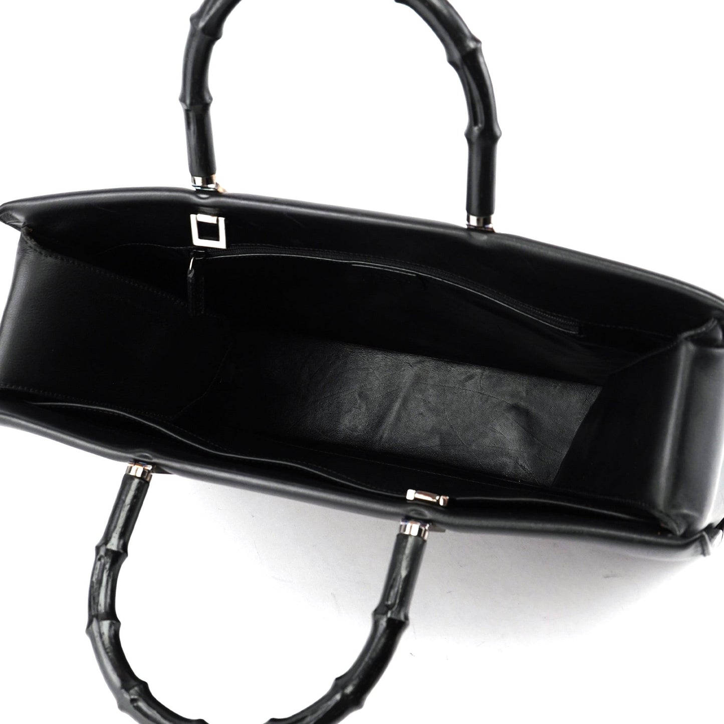 002 1033 Black Leather Bamboo 2-Way Tote Bag