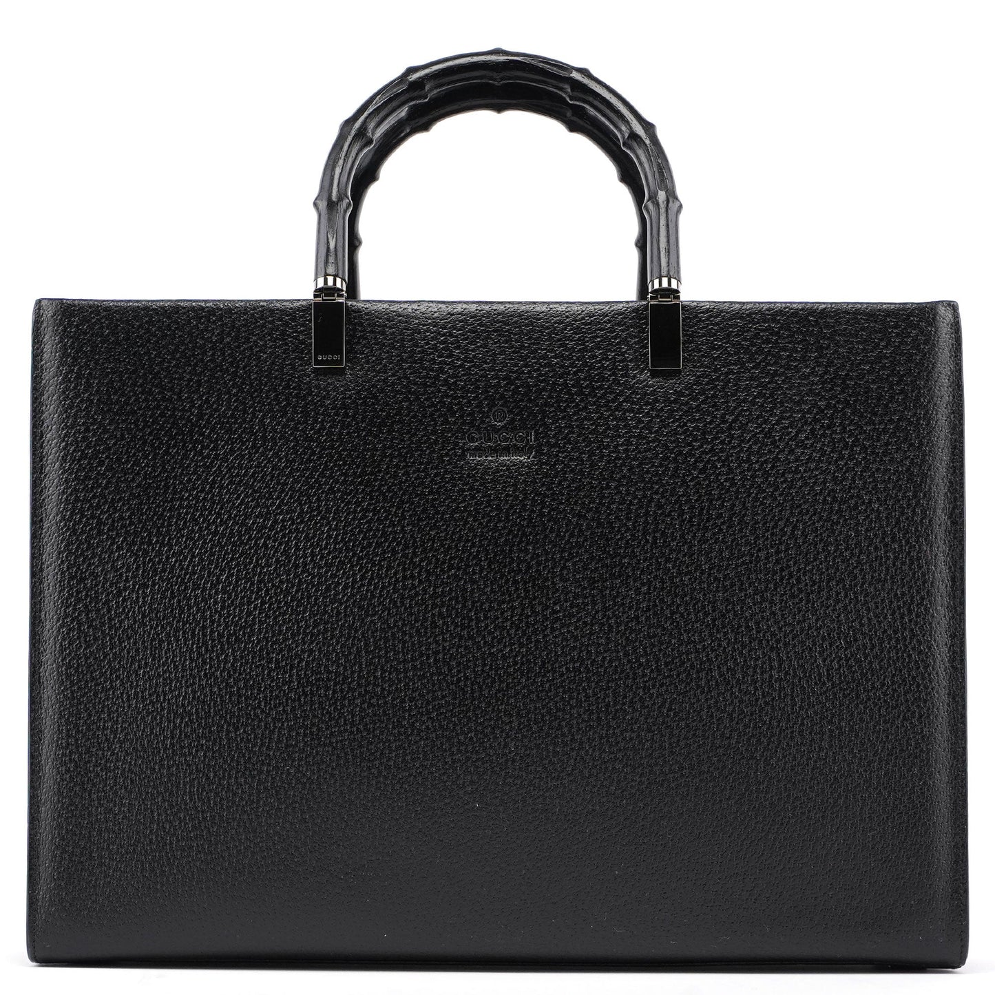 002 1034 Black Leather Bamboo 2-Way Tote Bag