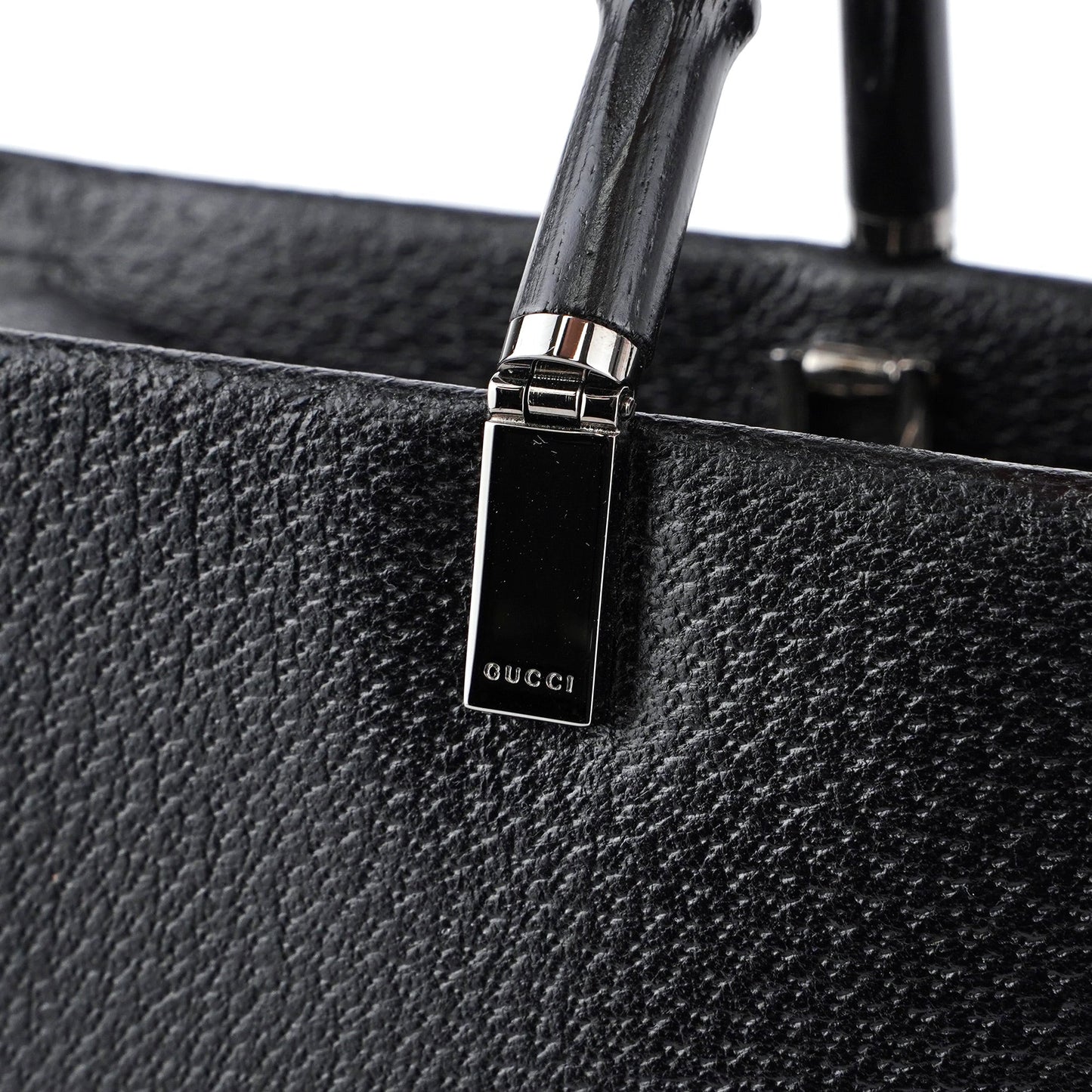 002 1034 Black Leather Bamboo 2-Way Tote Bag