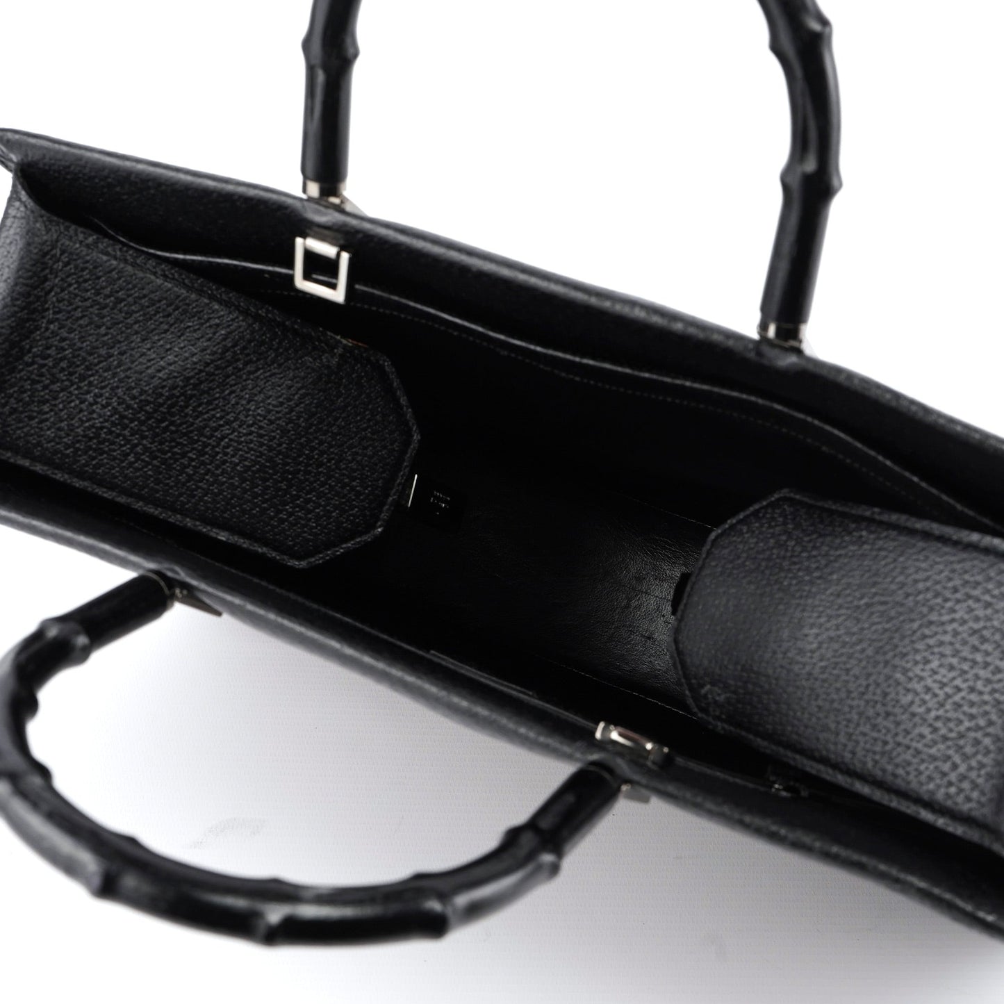 002 1034 Black Leather Bamboo 2-Way Tote Bag