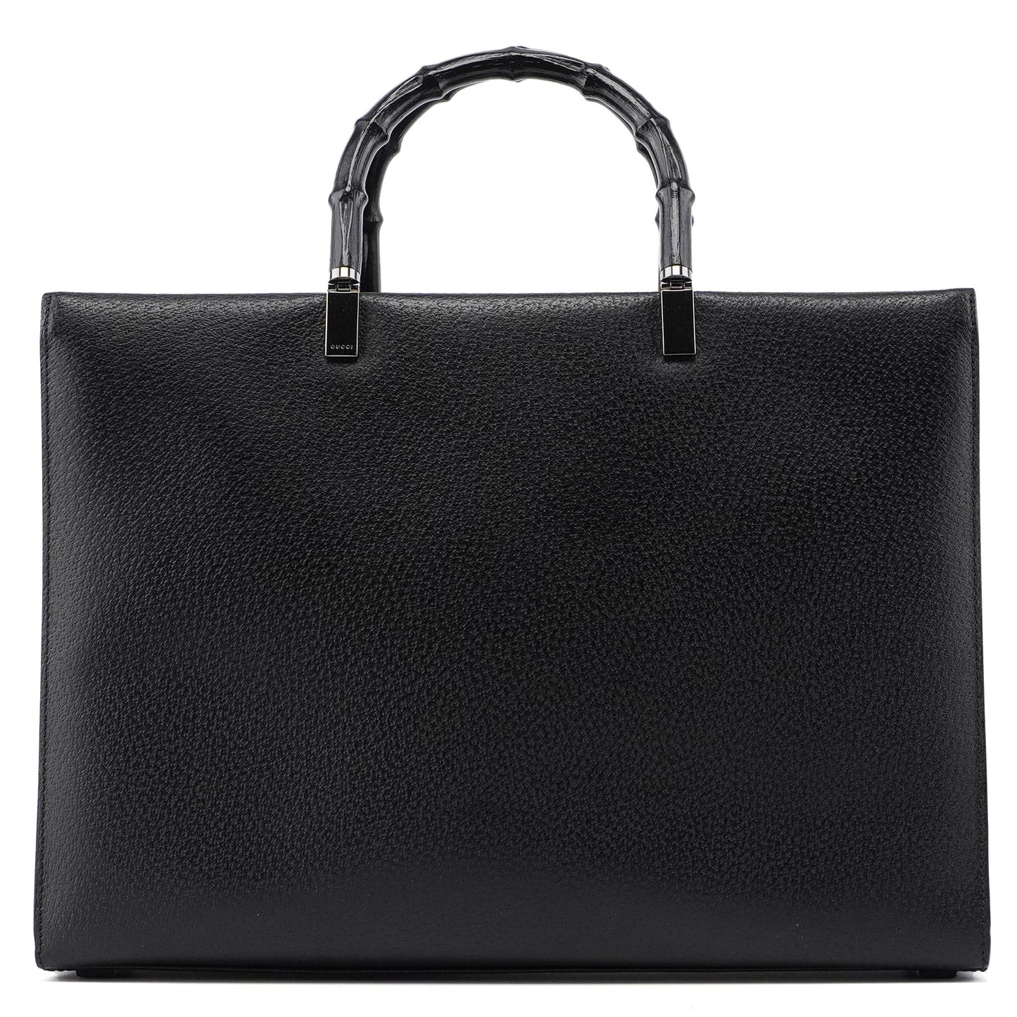 002 1034 Black Leather Bamboo 2-Way Tote Bag