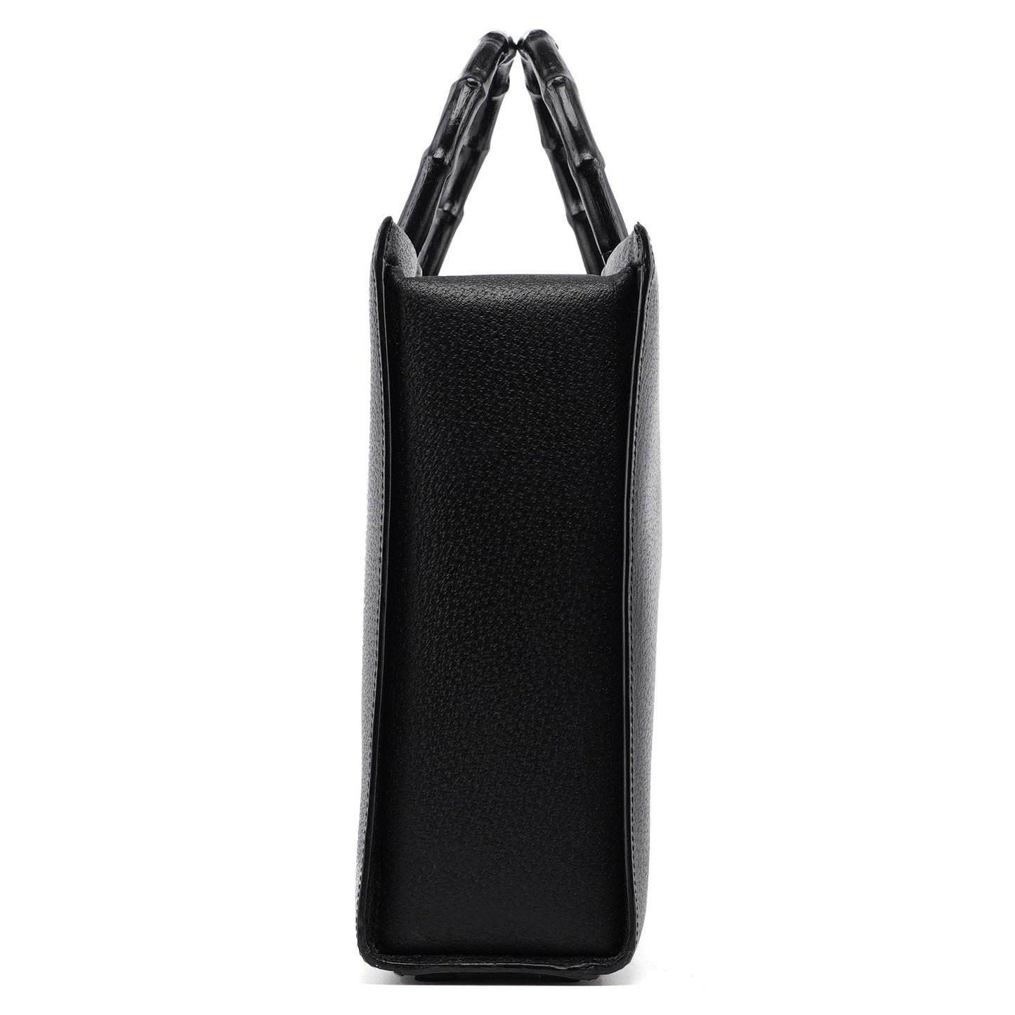 002 1034 Black Leather Bamboo 2-Way Tote Bag