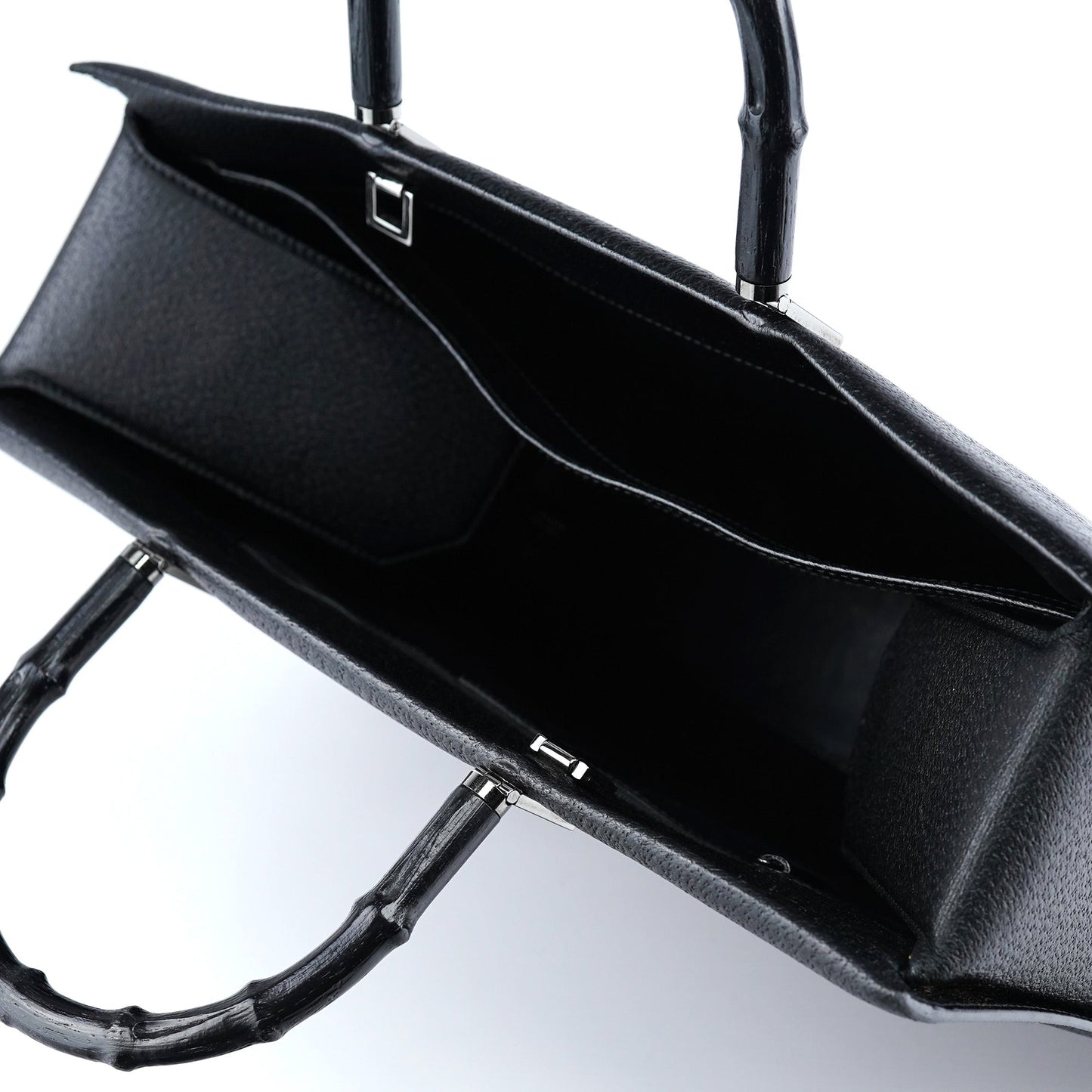 002 1034 Black Leather Bamboo 2-Way Tote Bag