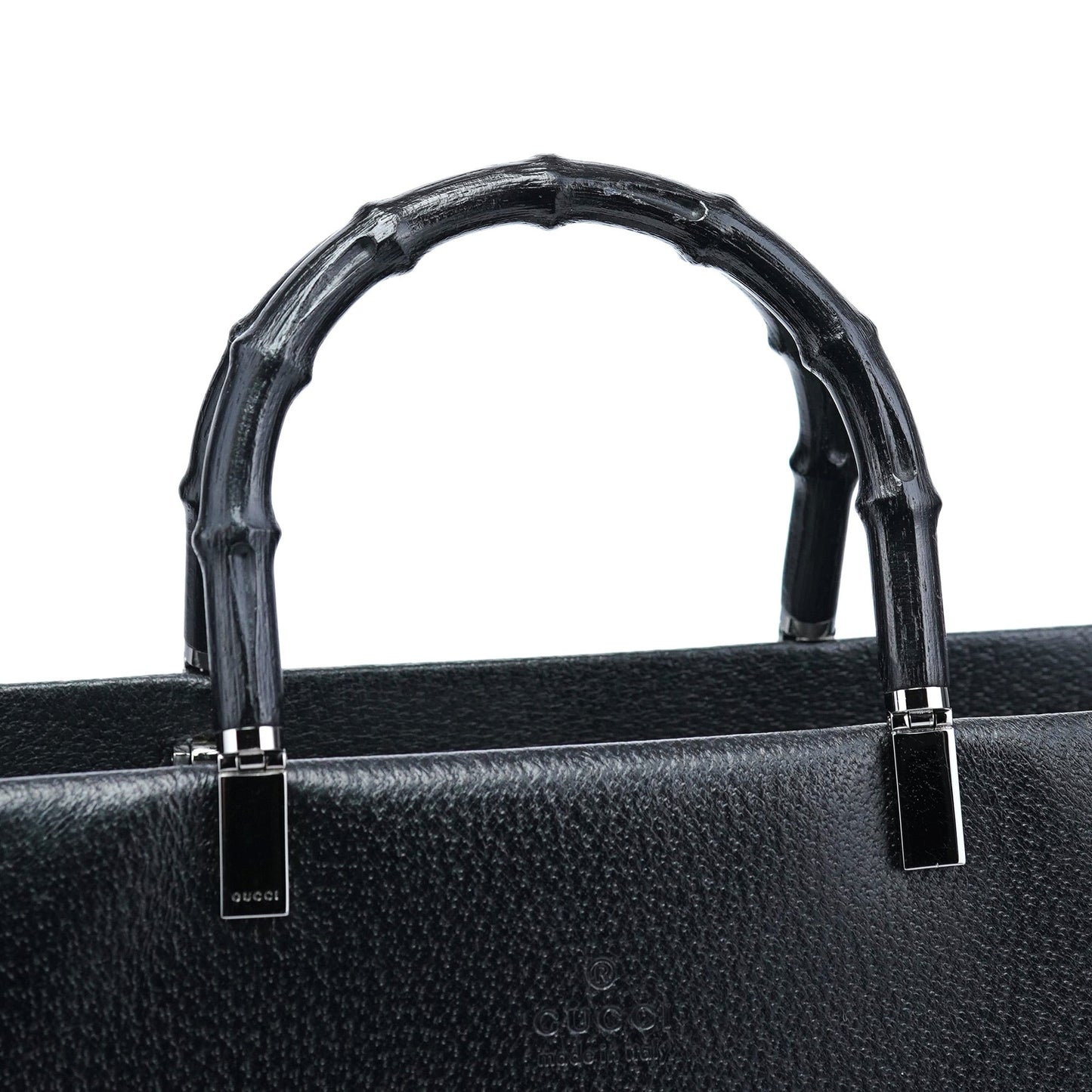 002 1034 Black Leather Bamboo 2-Way Tote Bag