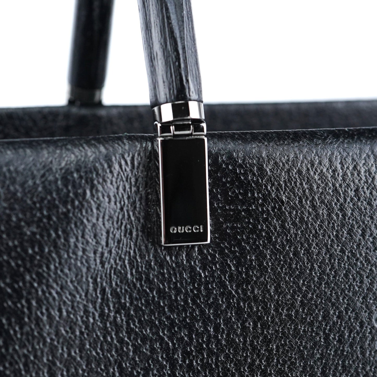 002 1034 Black Leather Bamboo 2-Way Tote Bag