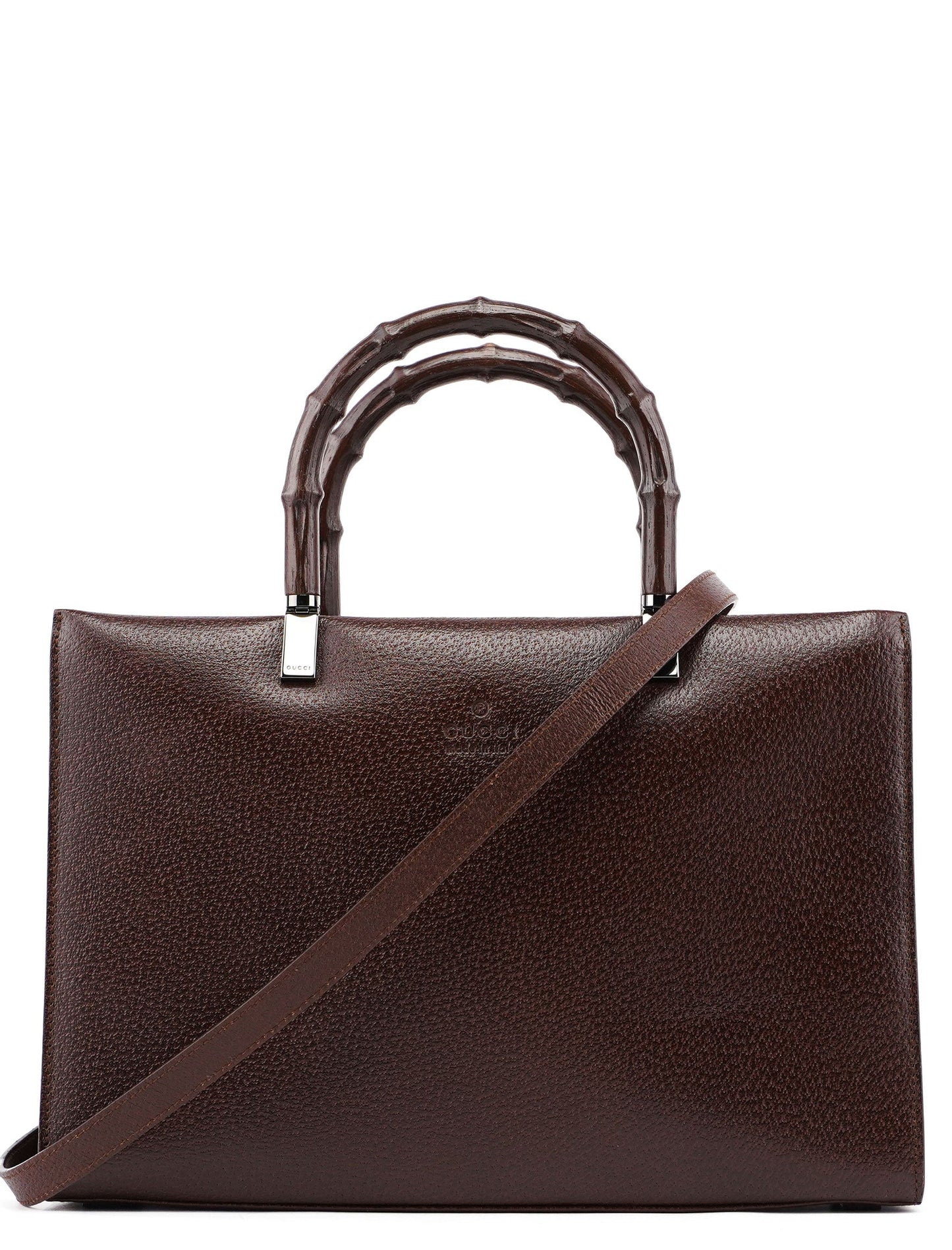 002 1035 Brown Leather Bamboo 2-Way Tote