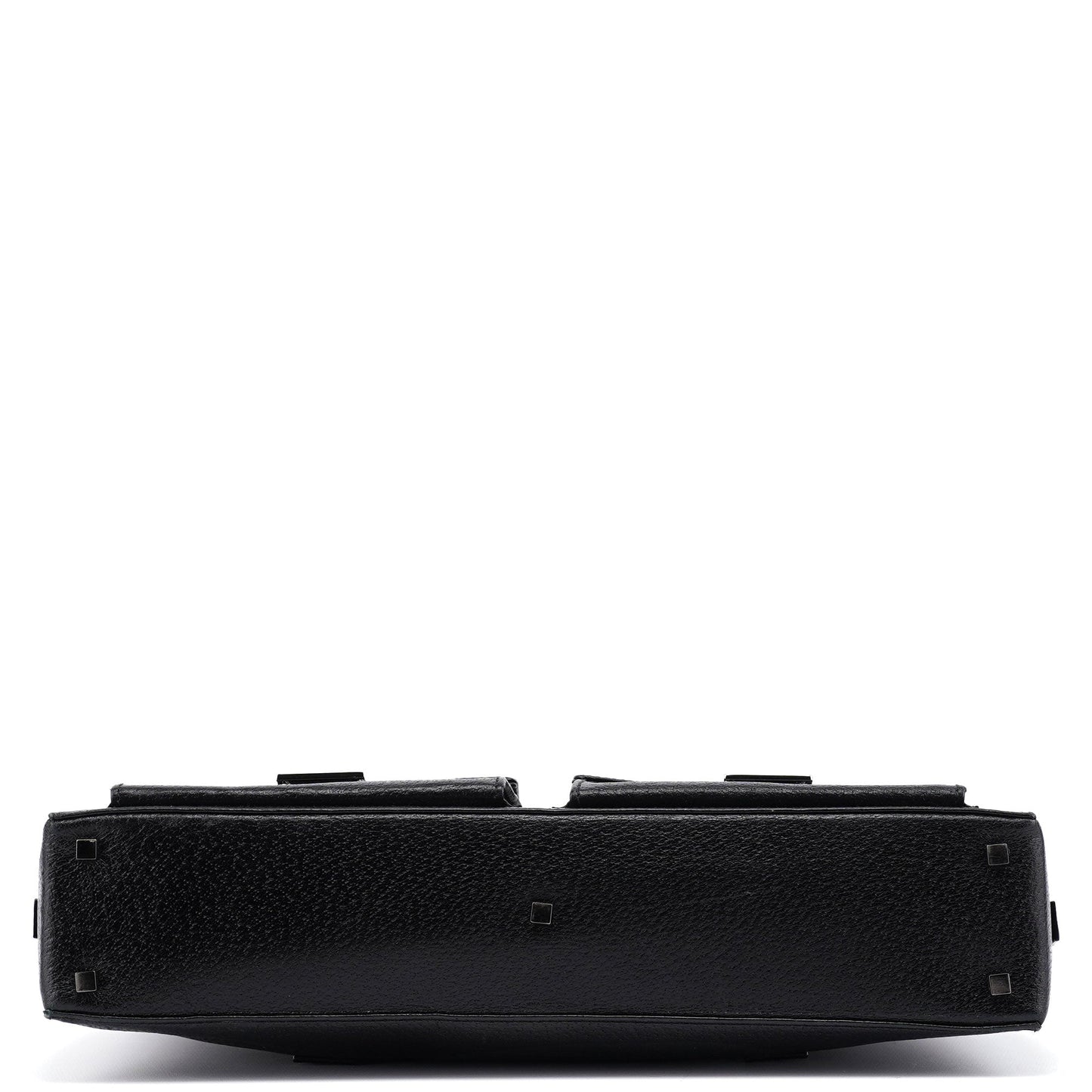 002 1045 Black Leather Dual Pocket Tote