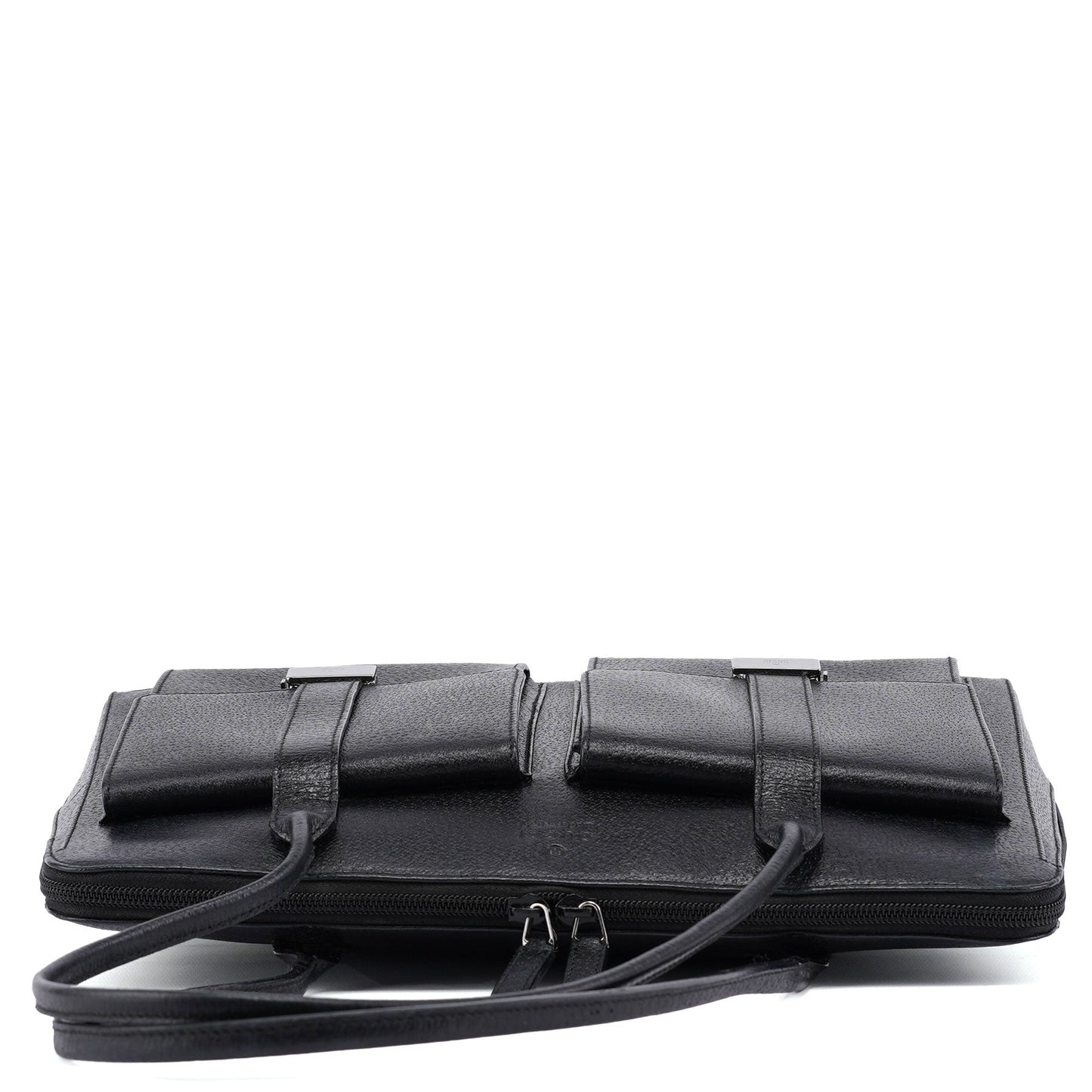 002 1045 Black Leather Dual Pocket Tote