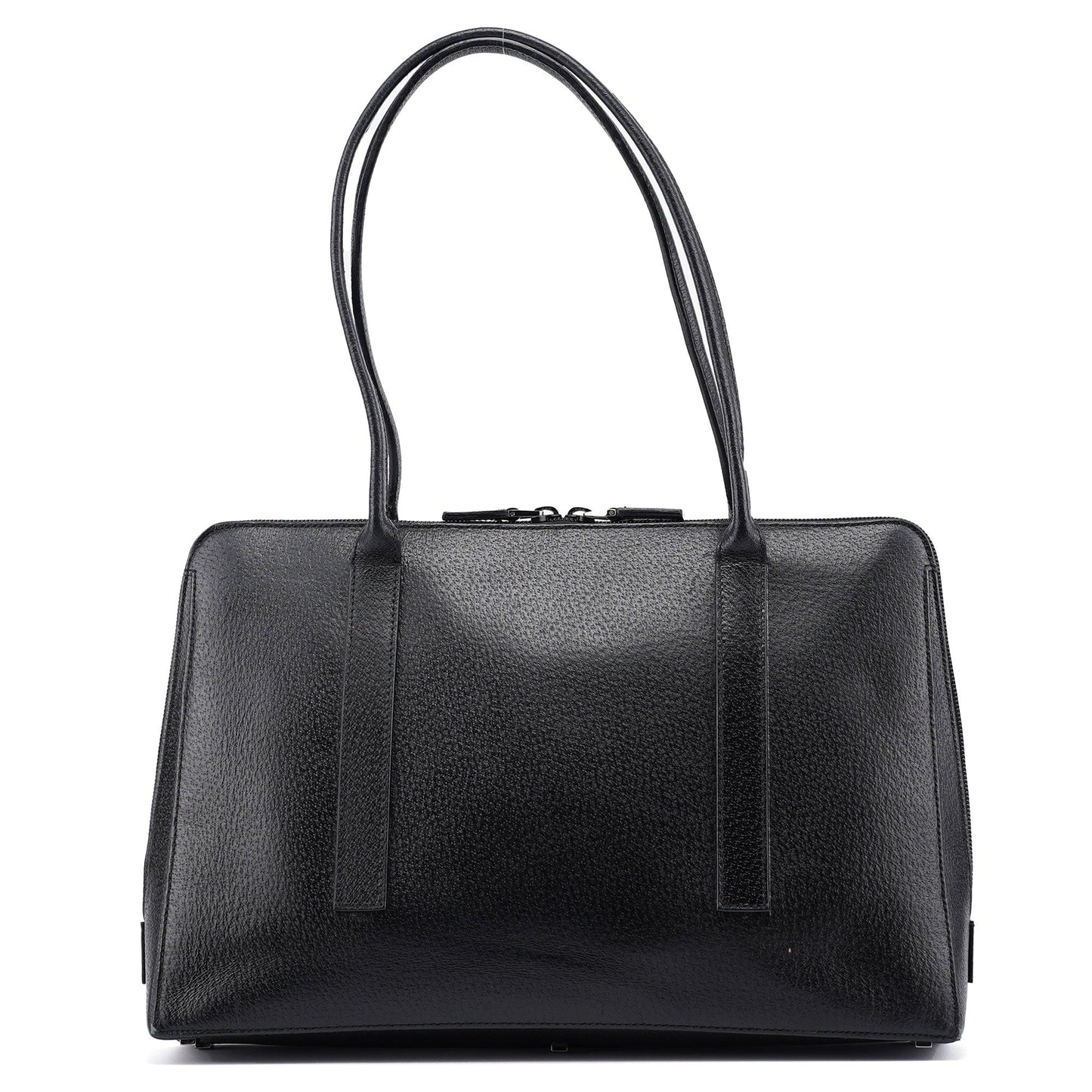 002 1045 Black Leather Dual Pocket Tote