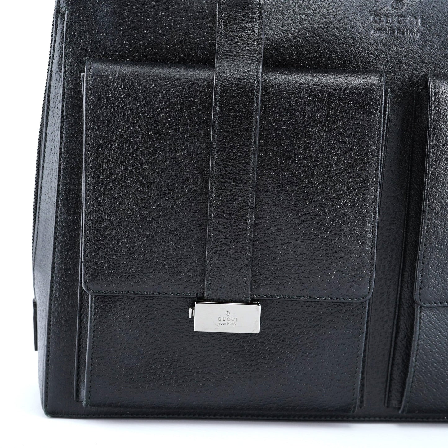 002 1045 Black Leather Dual Pocket Tote