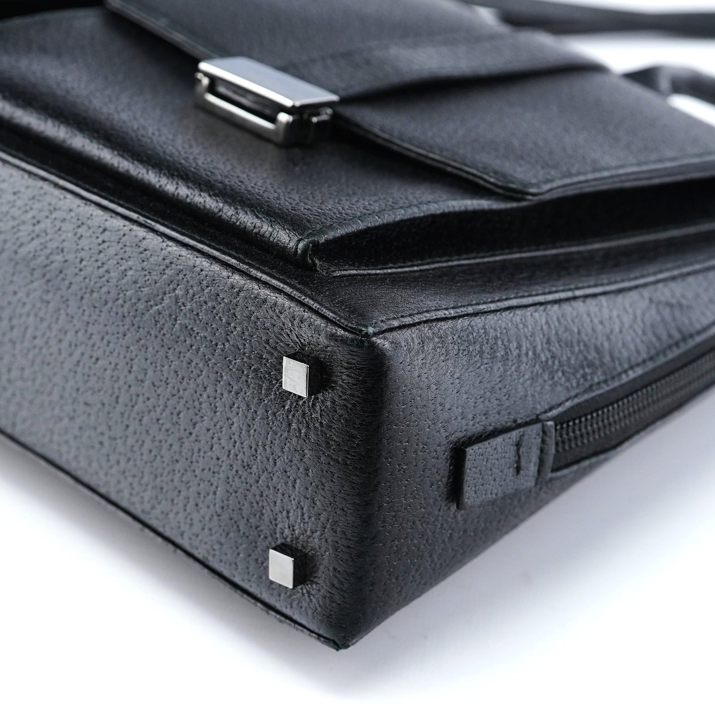 002 1045 Black Leather Dual Pocket Tote