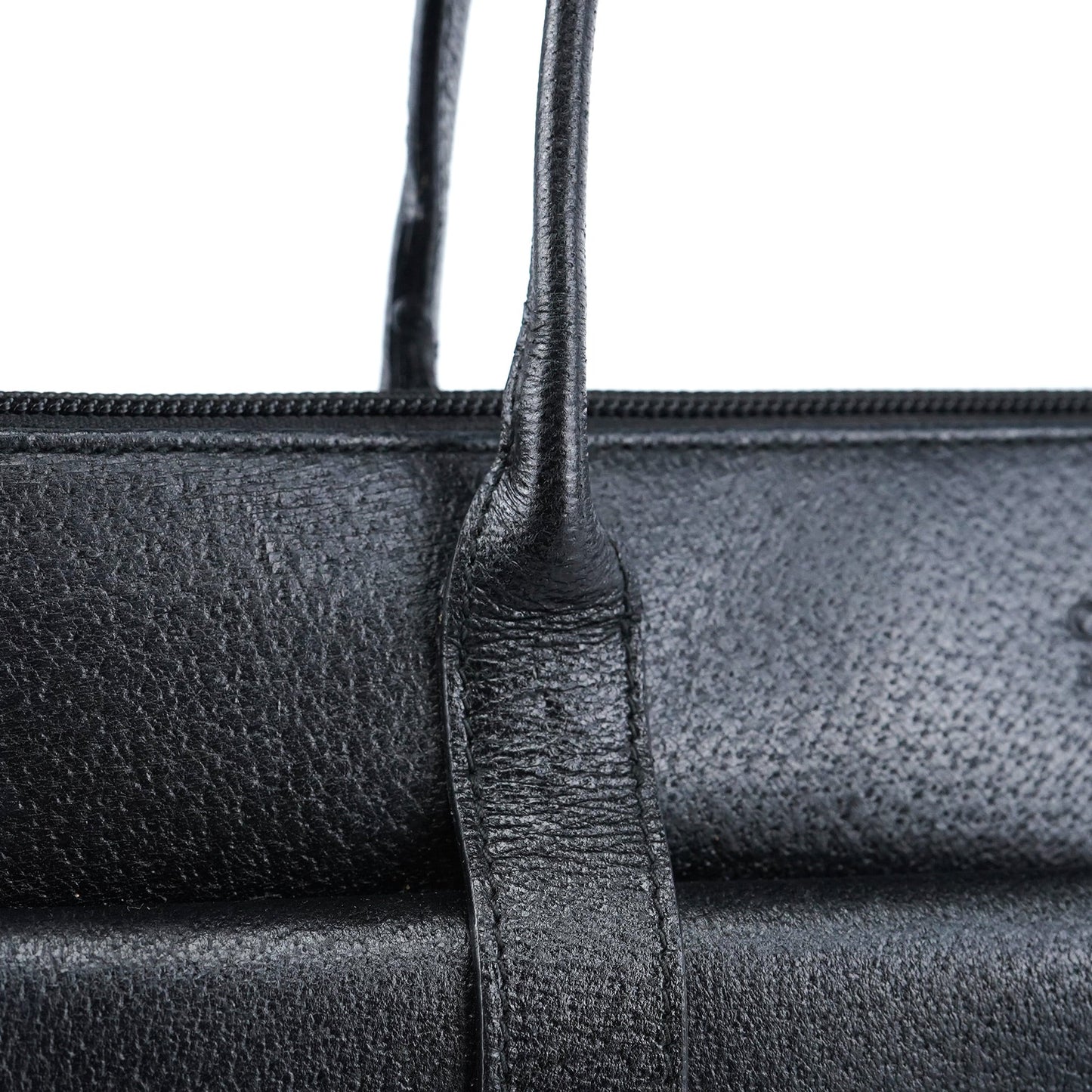 002 1045 Black Leather Dual Pocket Tote