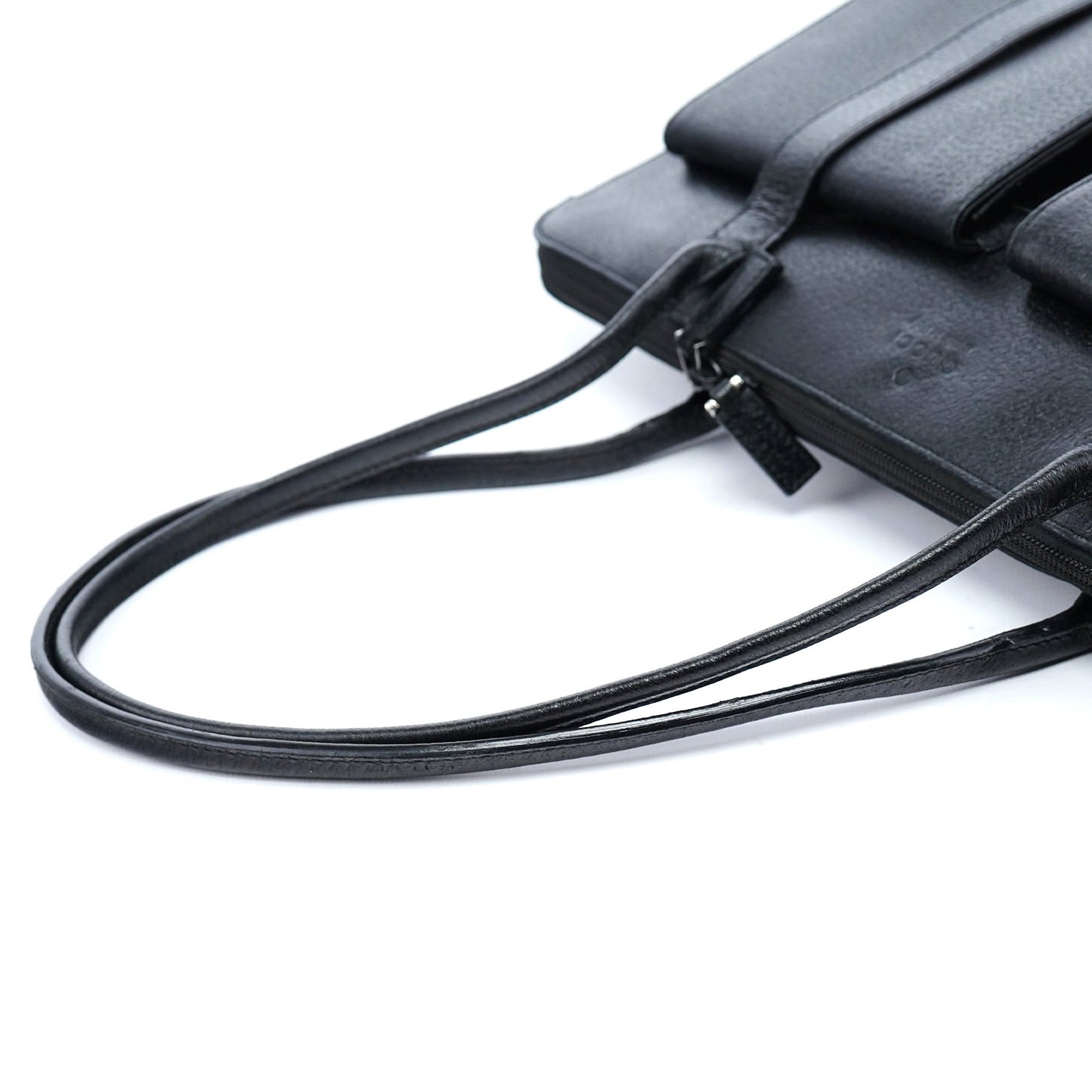 002 1045 Black Leather Dual Pocket Tote