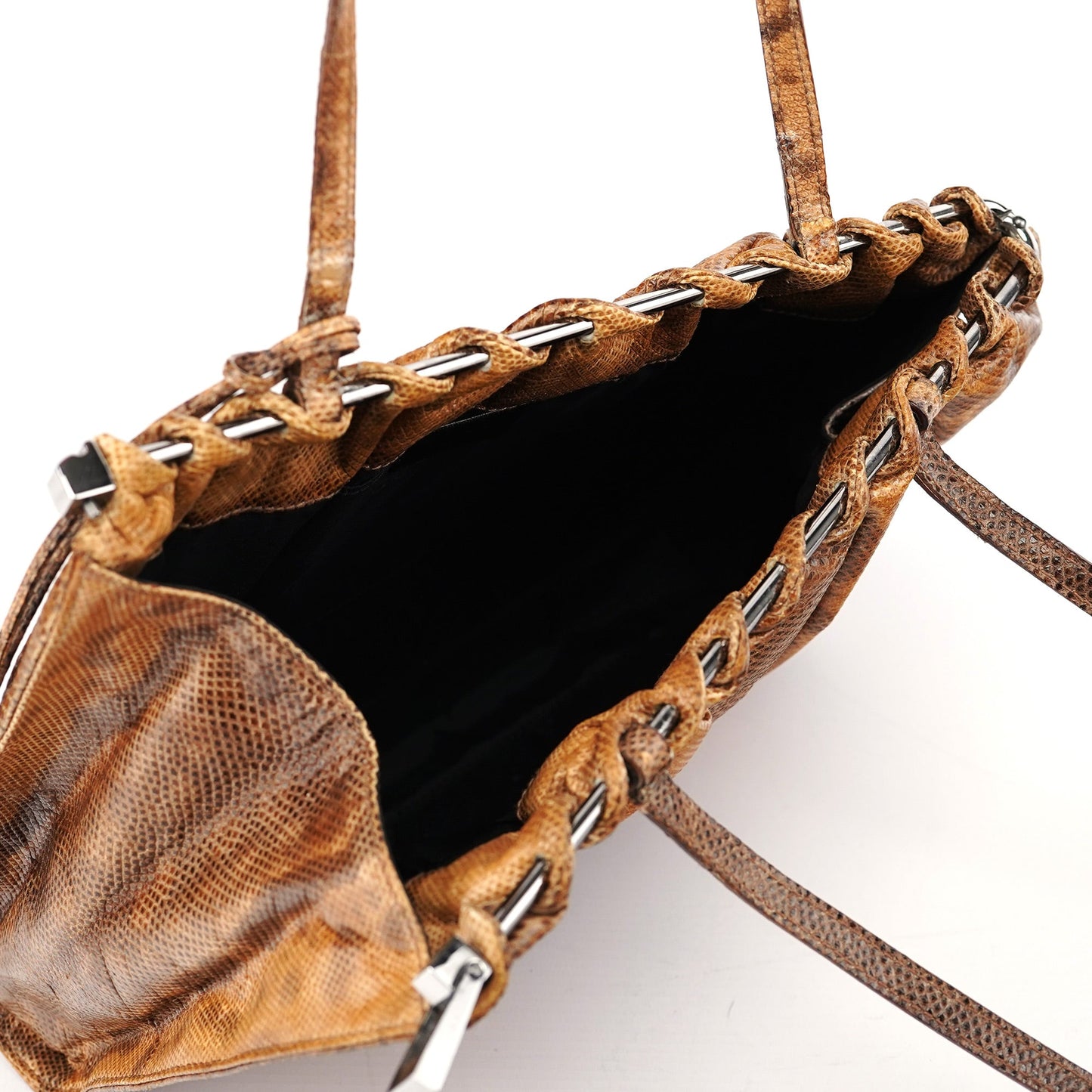 002 1054 Beige Lizard Embossed Clutch Tote Bag