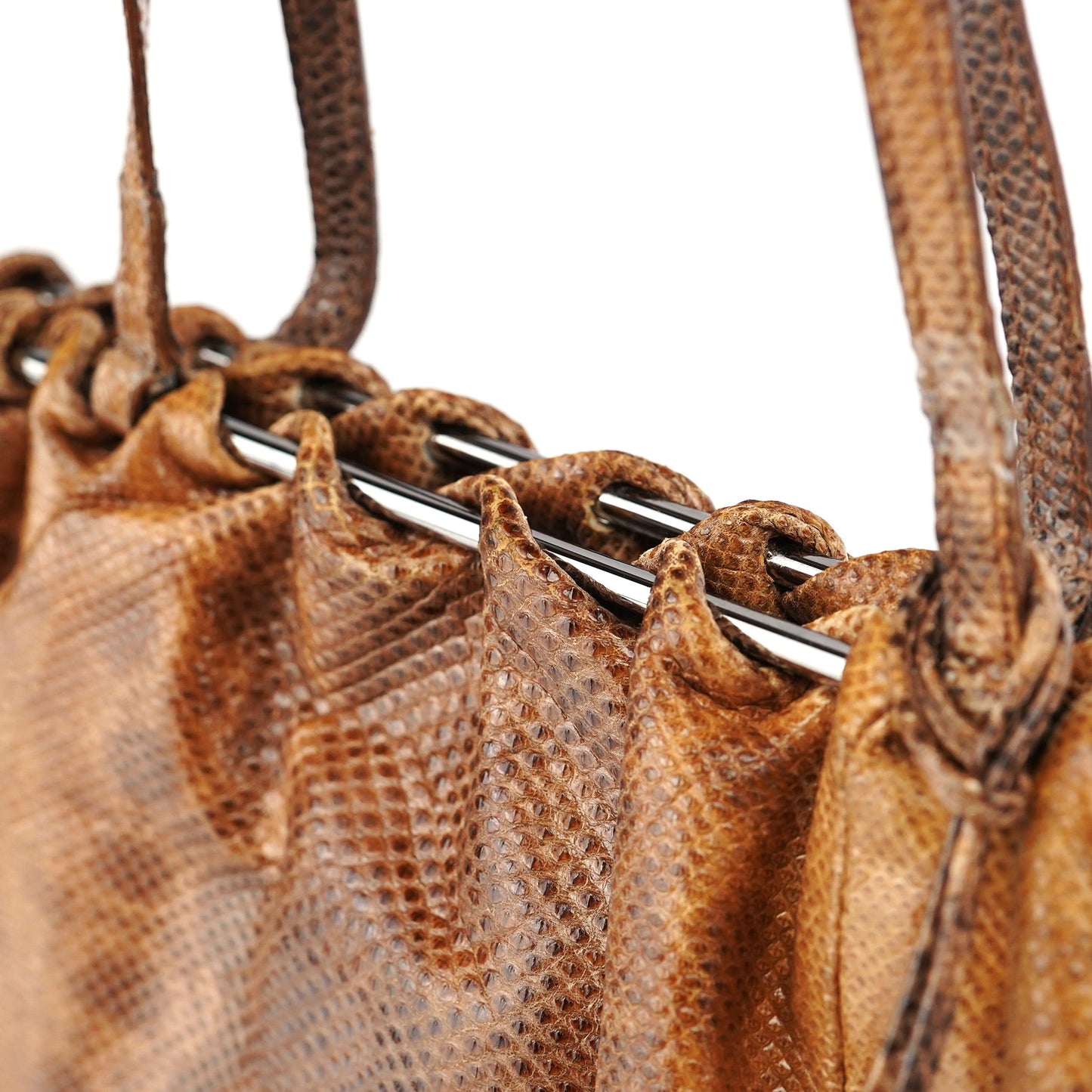 002 1054 Beige Lizard Embossed Clutch Tote Bag