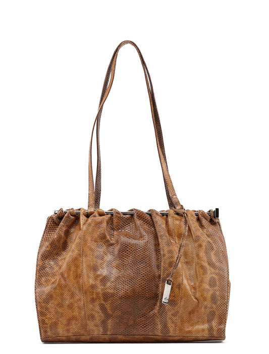 002 1054 Beige Lizard Embossed Clutch Tote Bag