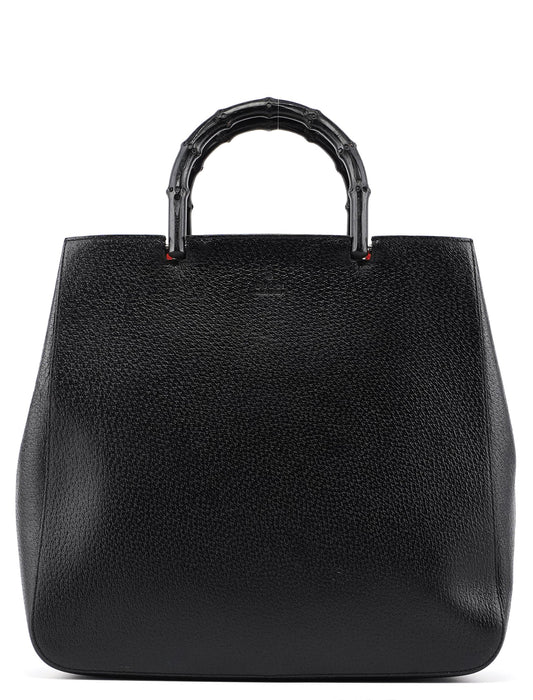 002 1060 Black Leather Bamboo Tote