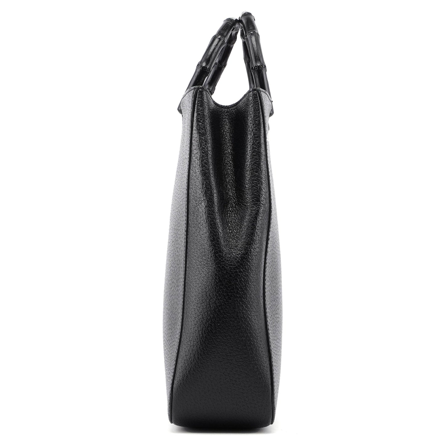 002 1060 Black Leather Bamboo Tote