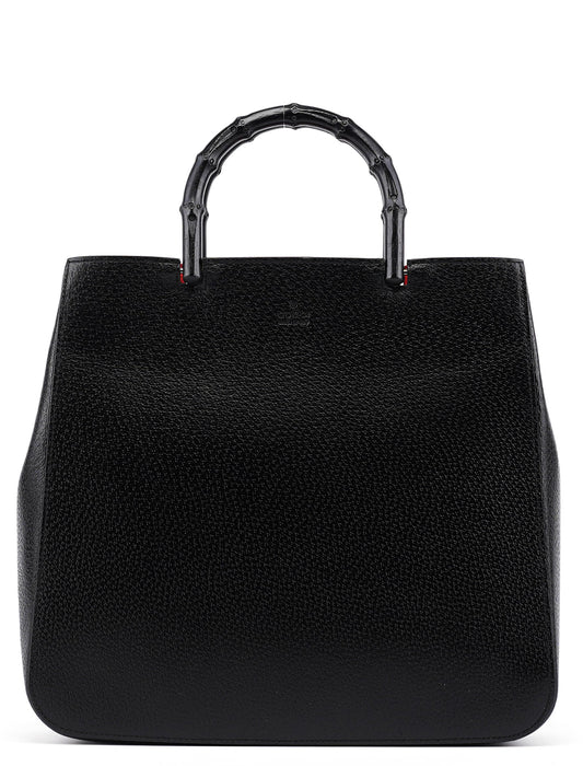 002 1060 Black Leather Bamboo Tote
