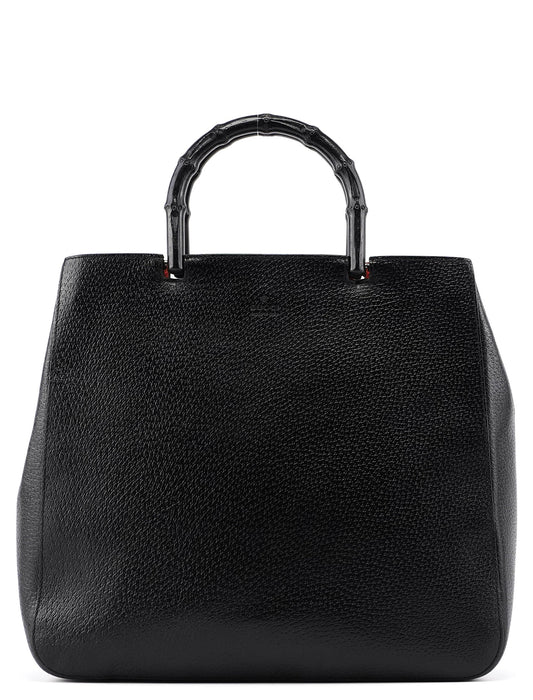 002 1061 Black Leather Bamboo Tote