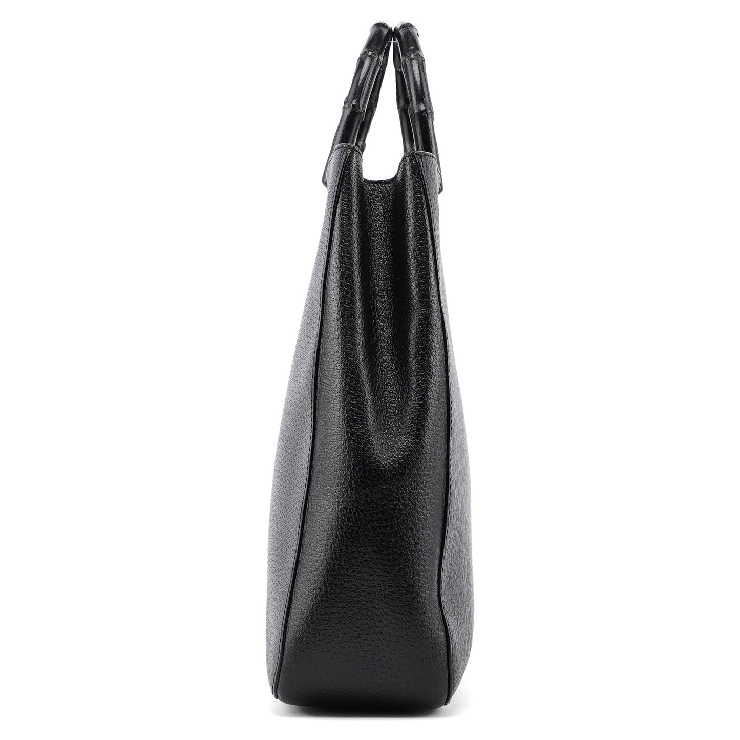 002 1061 Black Leather Bamboo Tote