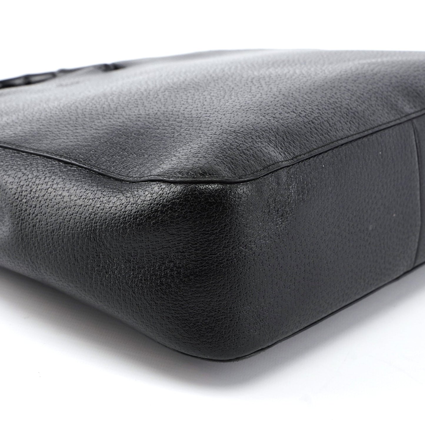 002 1061 Black Leather Bamboo Tote