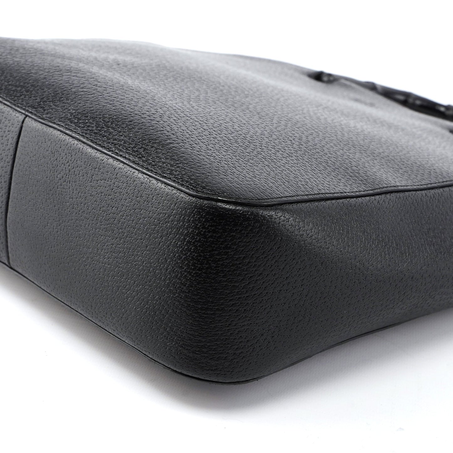 002 1061 Black Leather Bamboo Tote