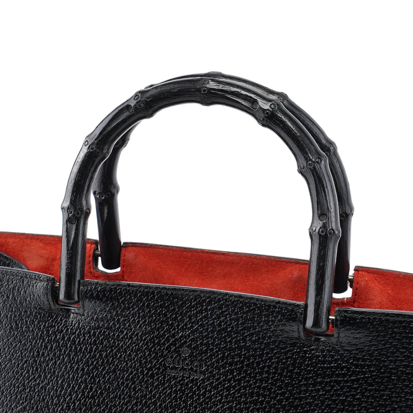 002 1061 Black Leather Bamboo Tote