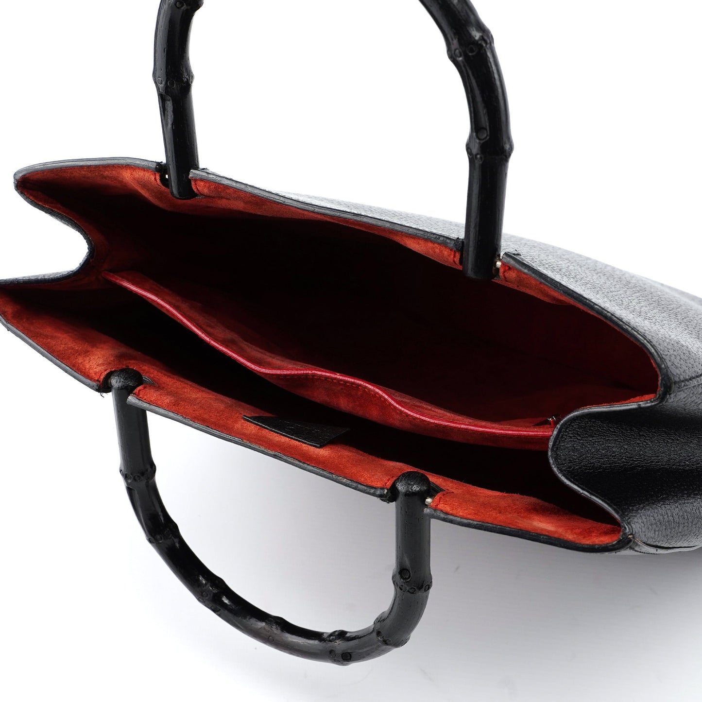 002 1061 Black Leather Bamboo Tote