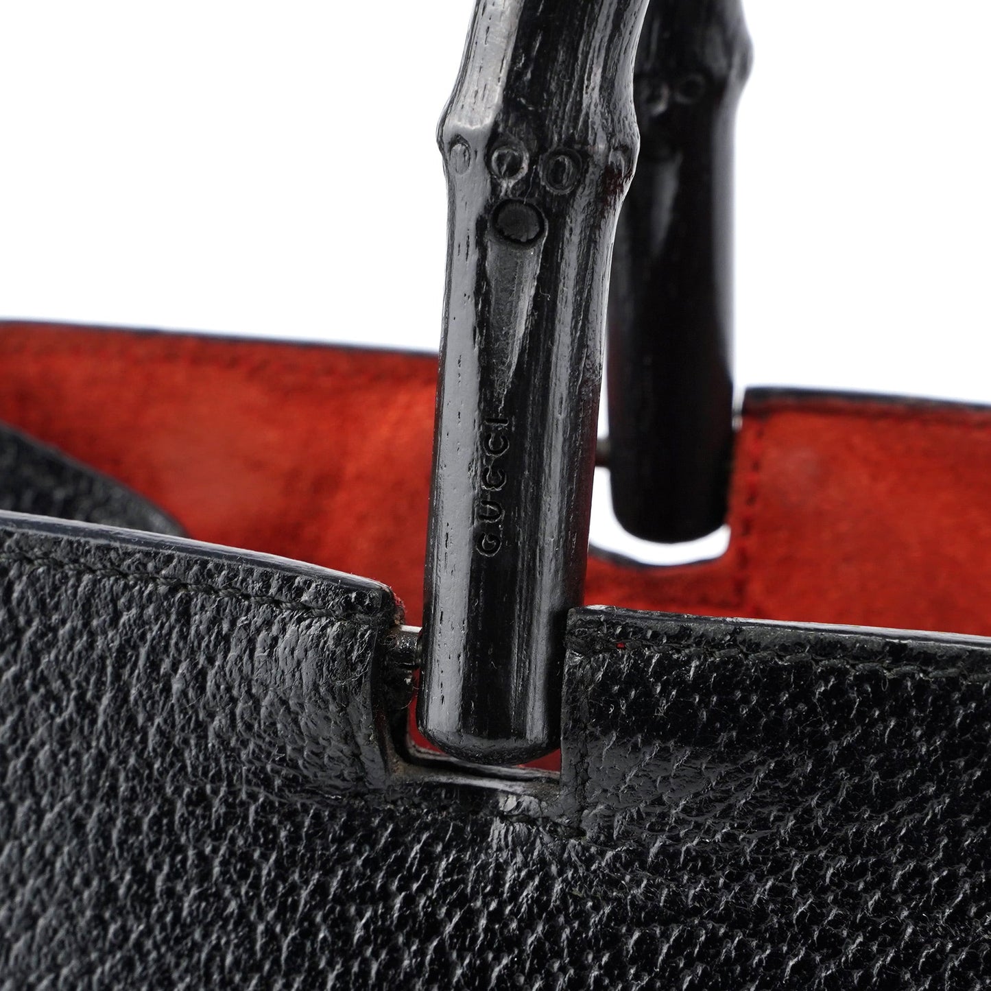 002 1061 Black Leather Bamboo Tote