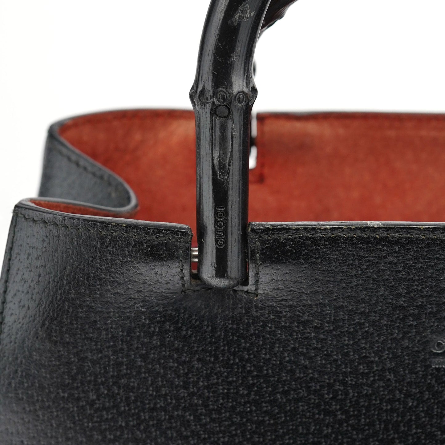 002 1061 Black Leather Bamboo Tote Bag