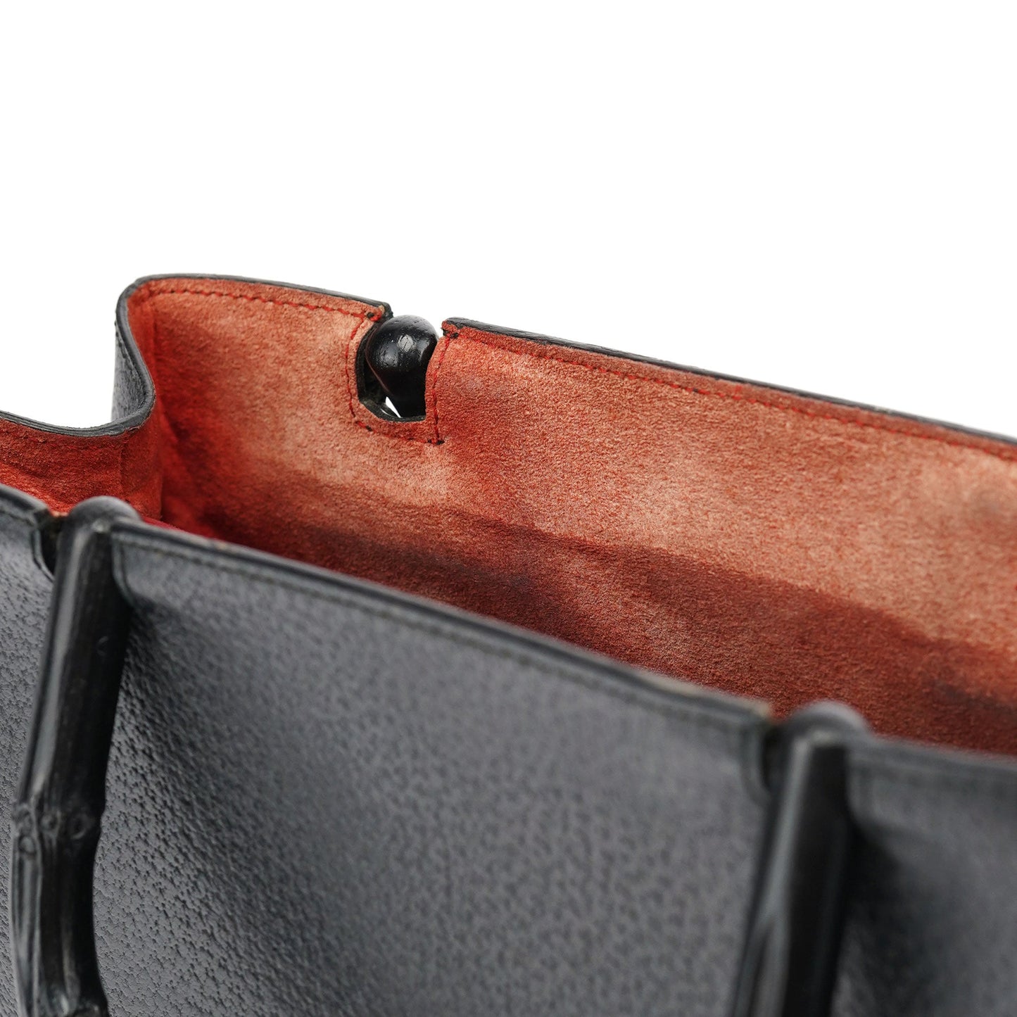 002 1061 Black Leather Bamboo Tote Bag