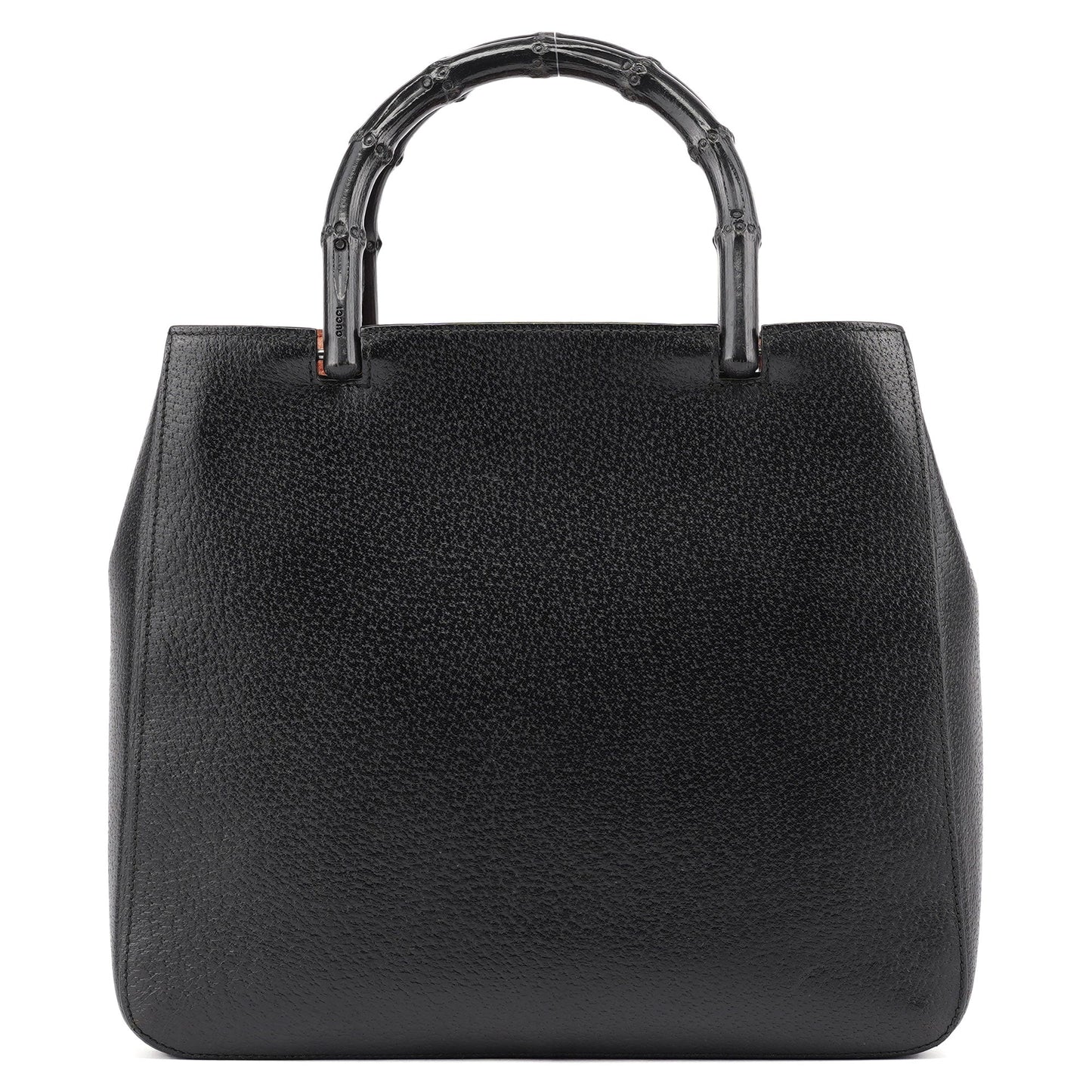 002 1061 Black Leather Bamboo Tote Bag
