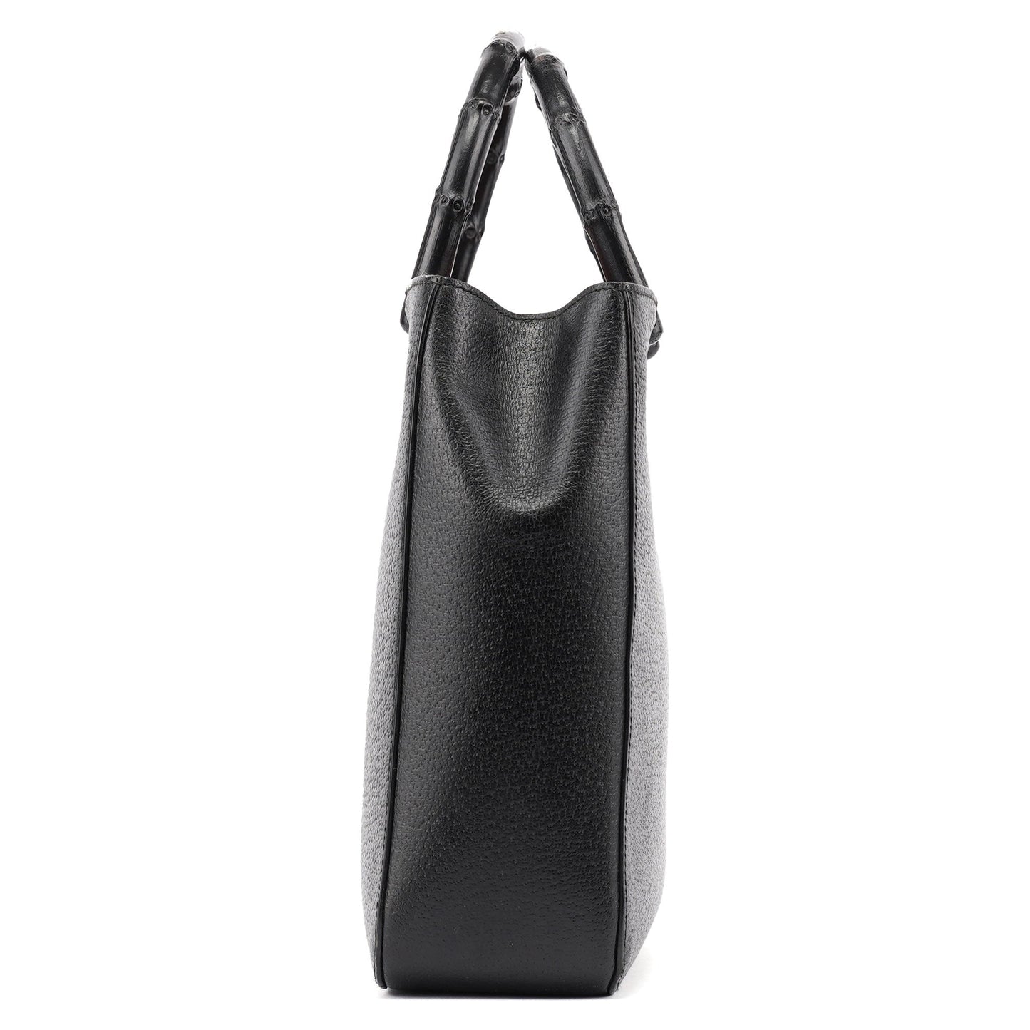 002 1061 Black Leather Bamboo Tote Bag
