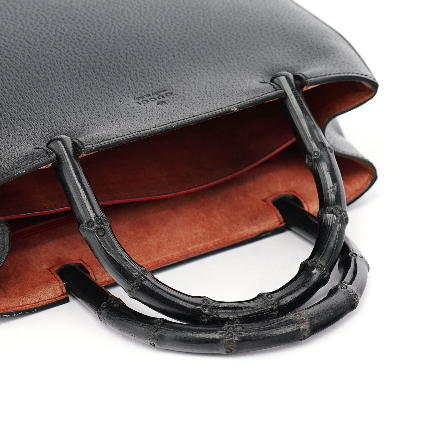 002 1061 Black Leather Bamboo Tote Bag