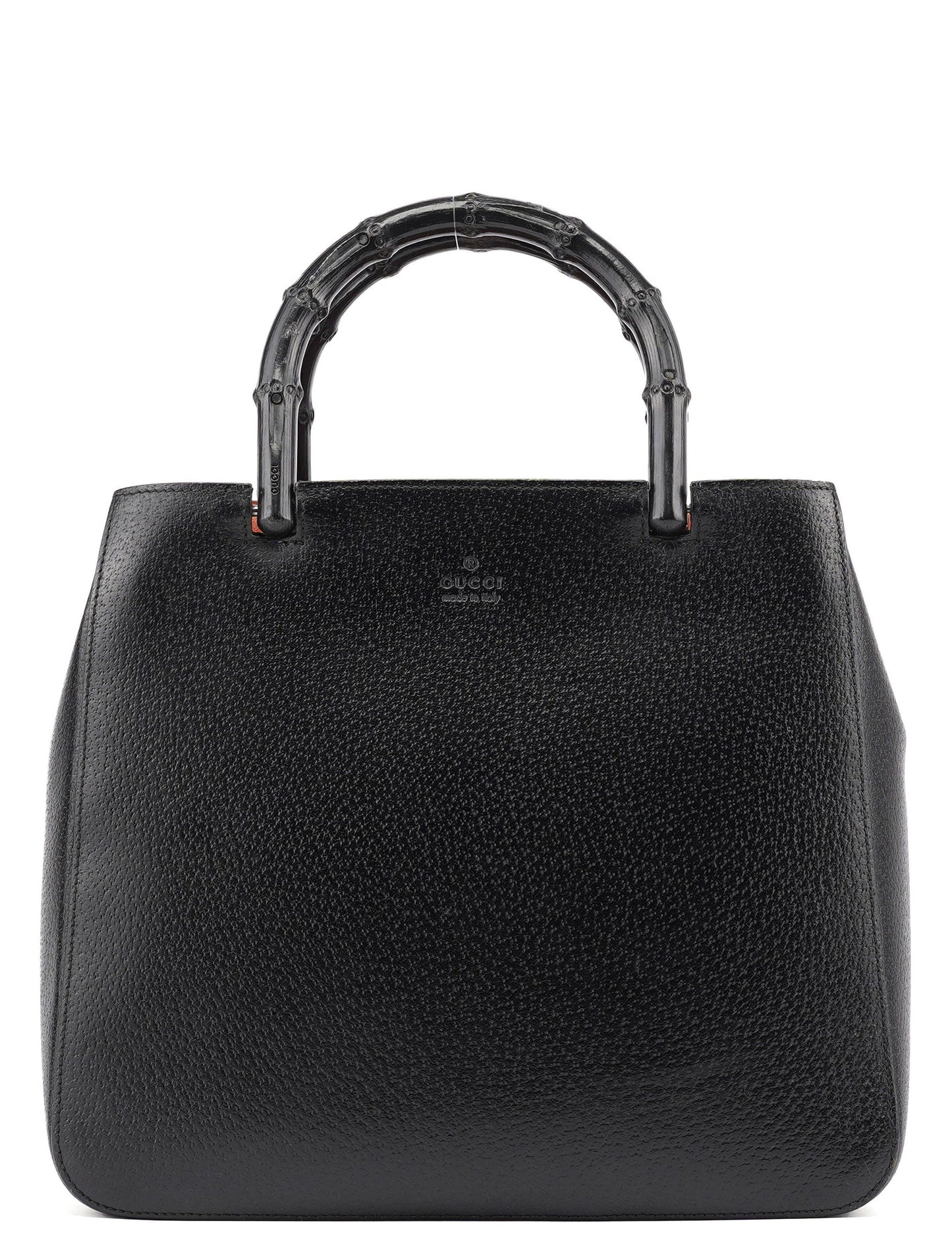002 1061 Black Leather Bamboo Tote Bag