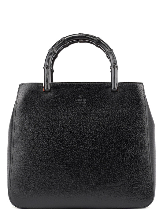 002 1061 Black Leather Bamboo Tote Bag
