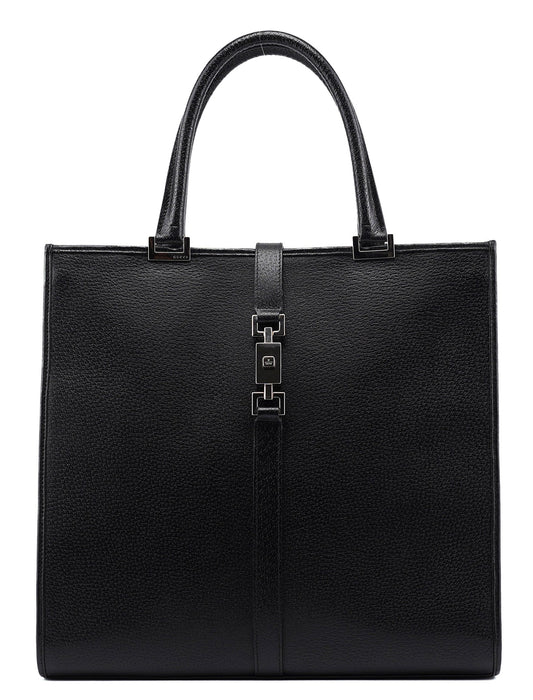 002 1064 Black Leather Jackie Tote