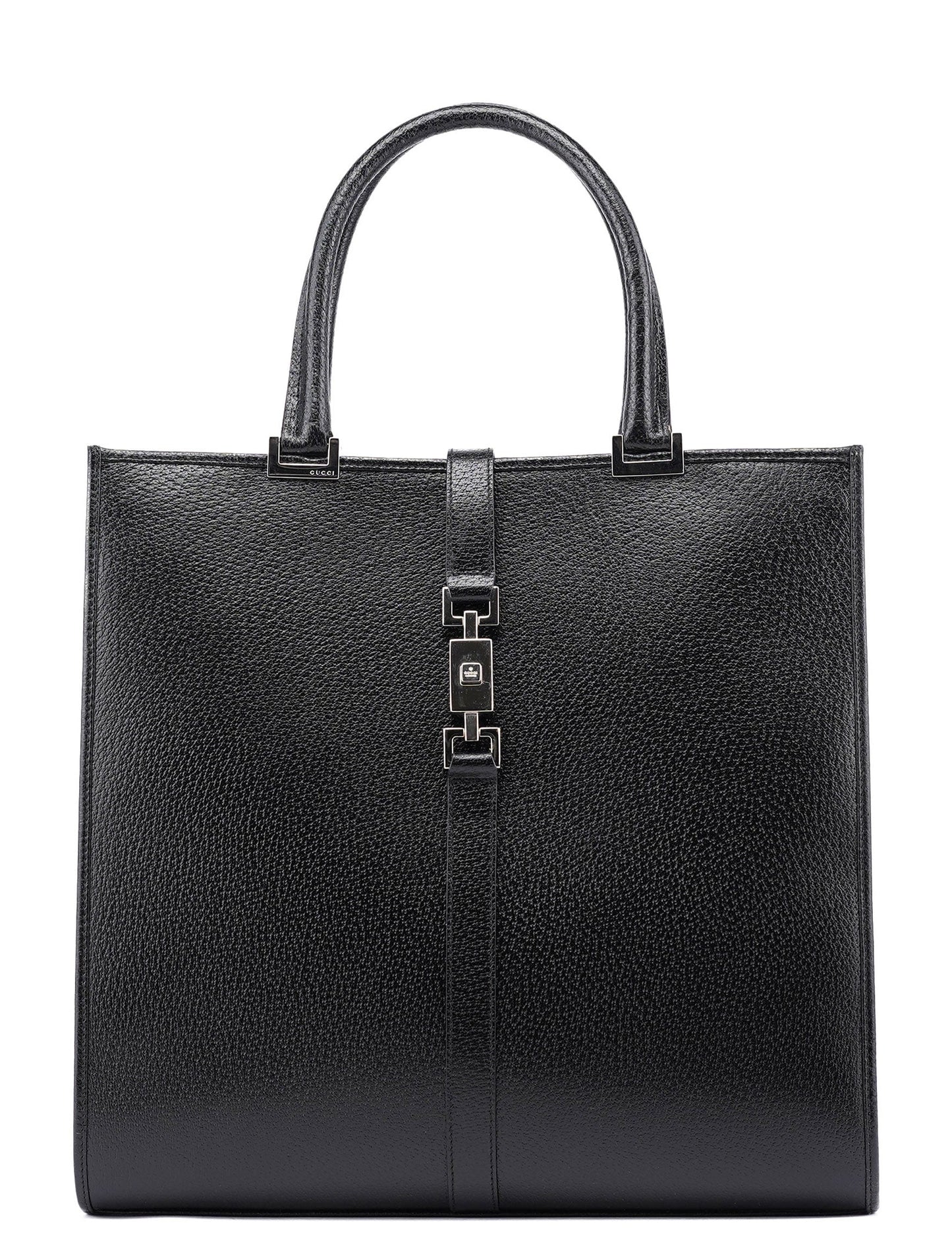 002 1064 Black Leather Jackie Tote Bag