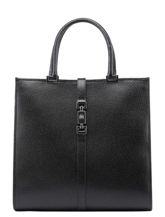 002 1064 Black Leather Jackie Tote Bag
