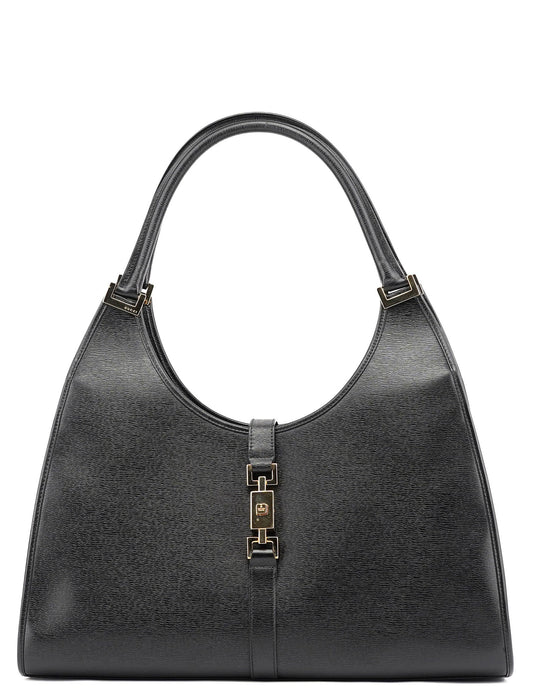 002 1066 Black Leather Jackie Shoulder Bag