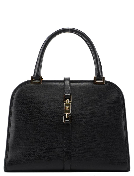 002 1071 Black Leather Jackie Tote Bag