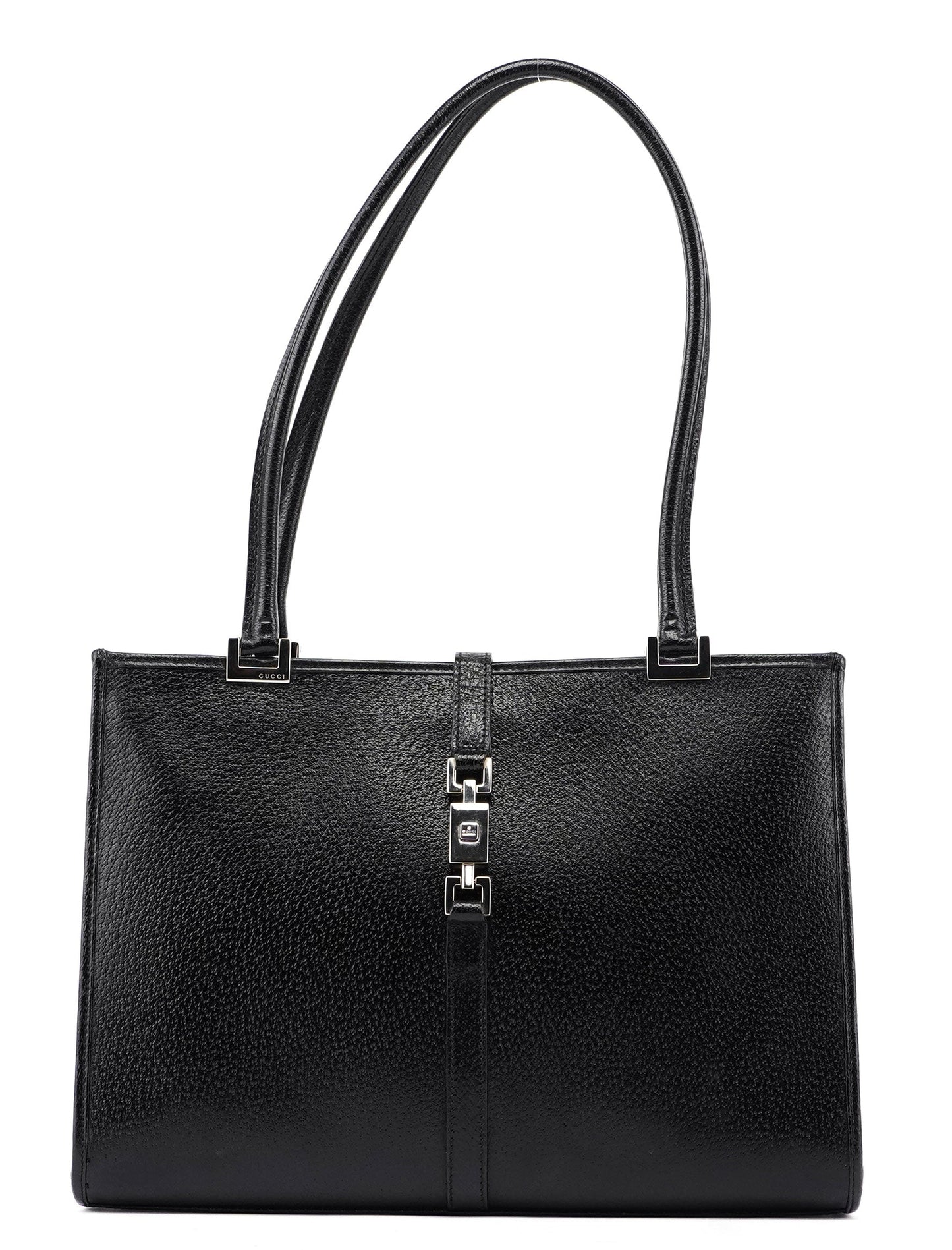 002 1073 Black Leather Jackie Tote