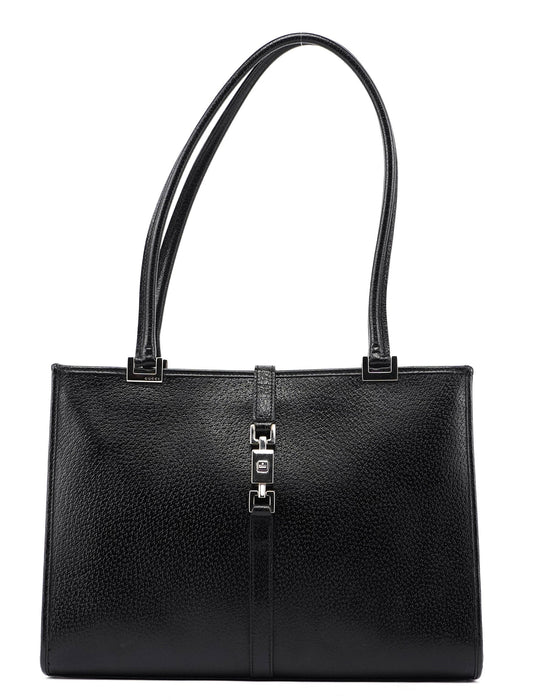 002 1073 Black Leather Jackie Tote