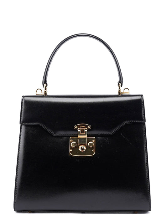 002 2026 Black Leather Lady Lock Bag