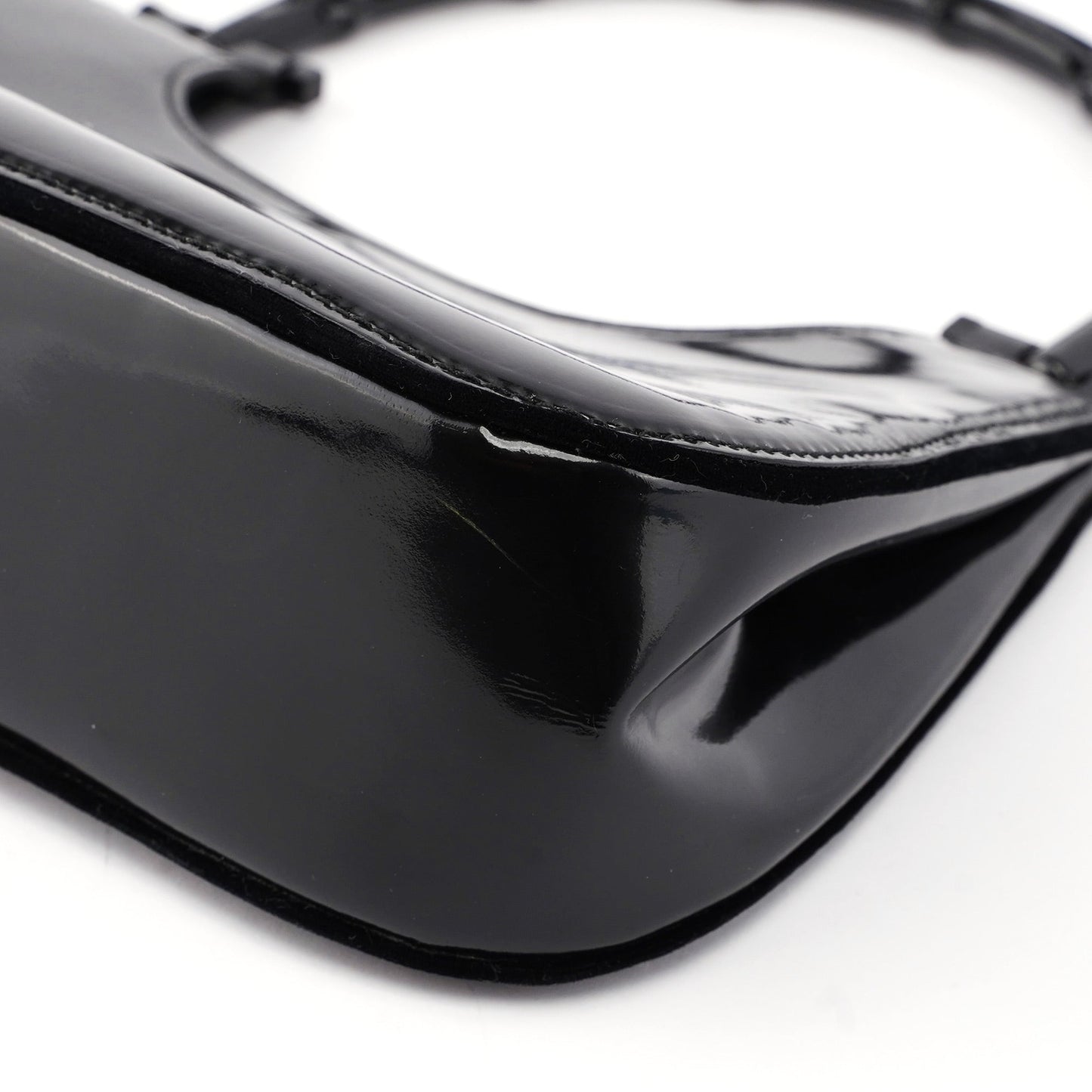 005 0776 Black Patent Leather Bamboo Shoulder Bag