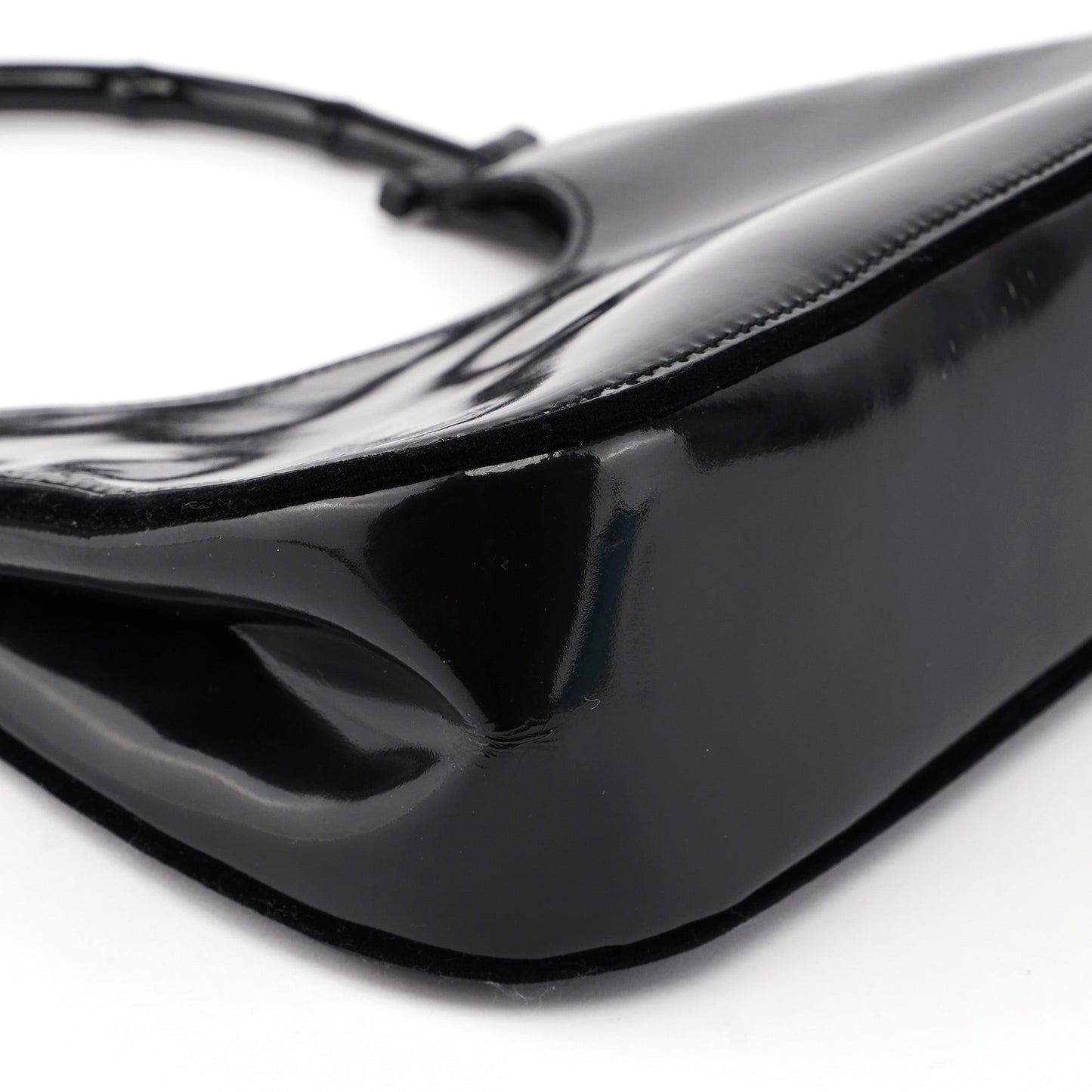 005 0776 Black Patent Leather Bamboo Shoulder Bag