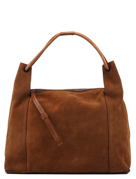 101292 Brown Suede Hobo Shoulder Bag
